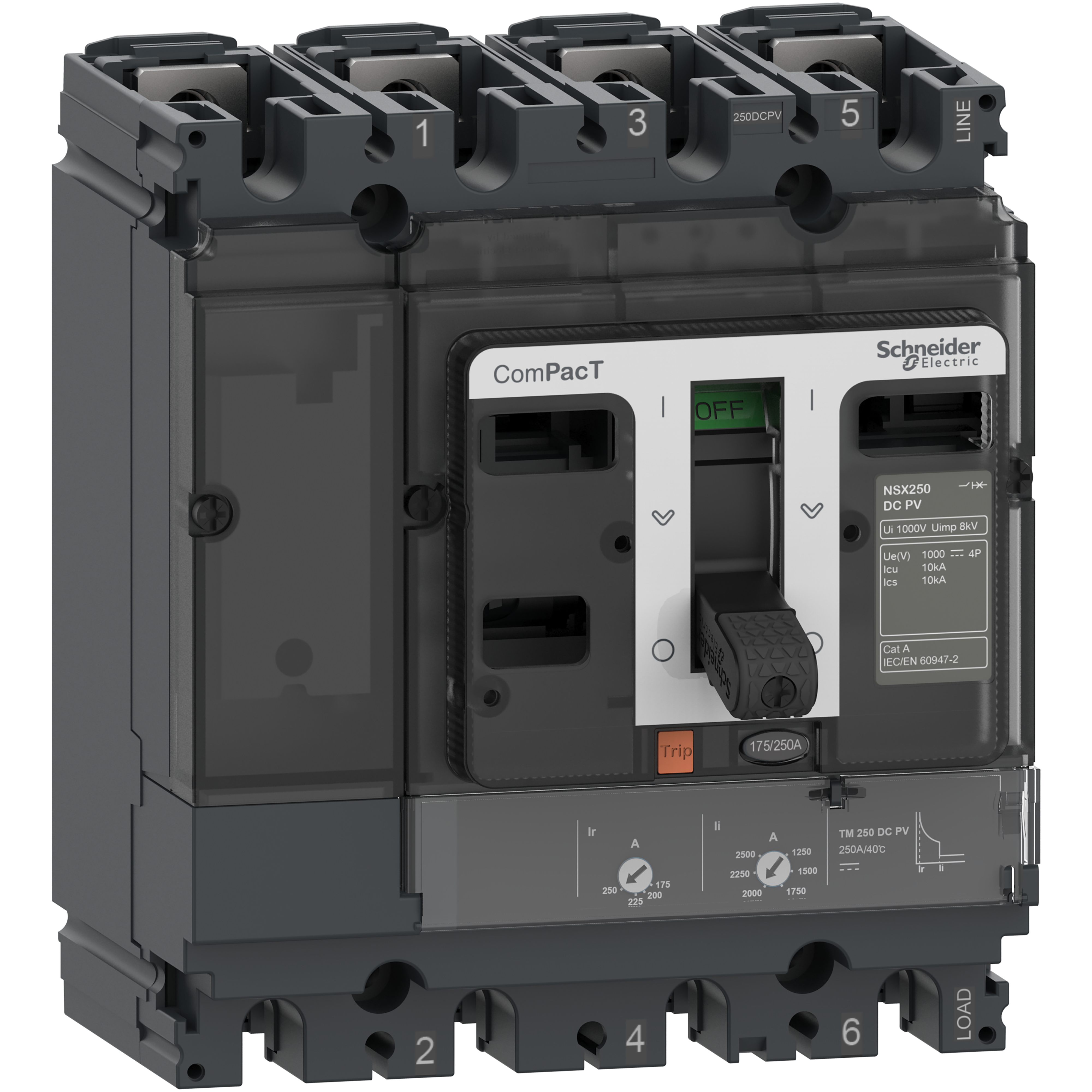 SCHNEIDER ELECTRIC - Interruttore, ComPacT NSX80 DC PV, 10kA/1000VDC, 4 poli, Sganciatore PV TM-DC 80A