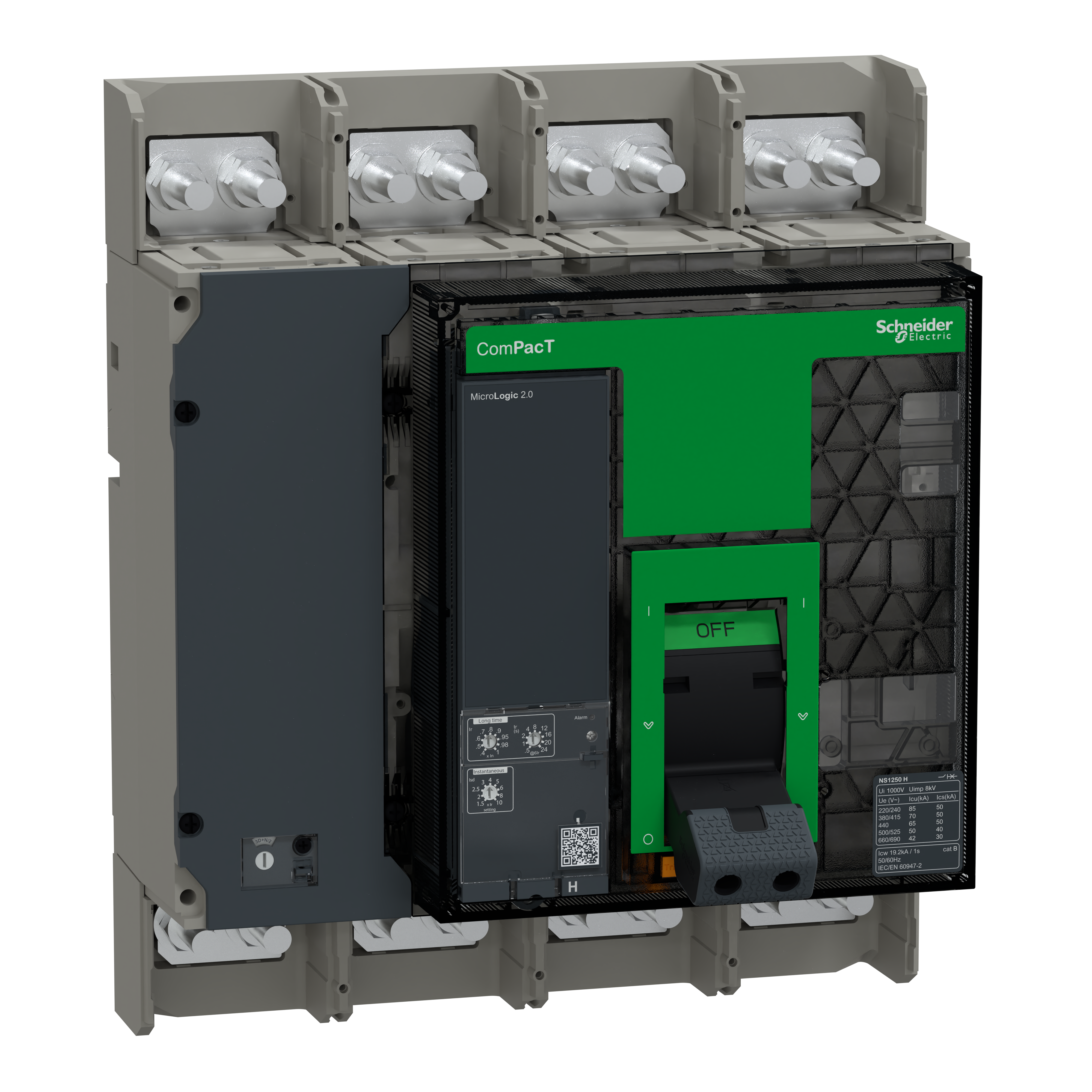 SCHNEIDER ELECTRIC - Interruttore, ComPacT NS1250H, 70kA a 415VAC, 4P, sganciatore MicroLogic 2.0, fisso, a funzionamento manuale, 1250A
