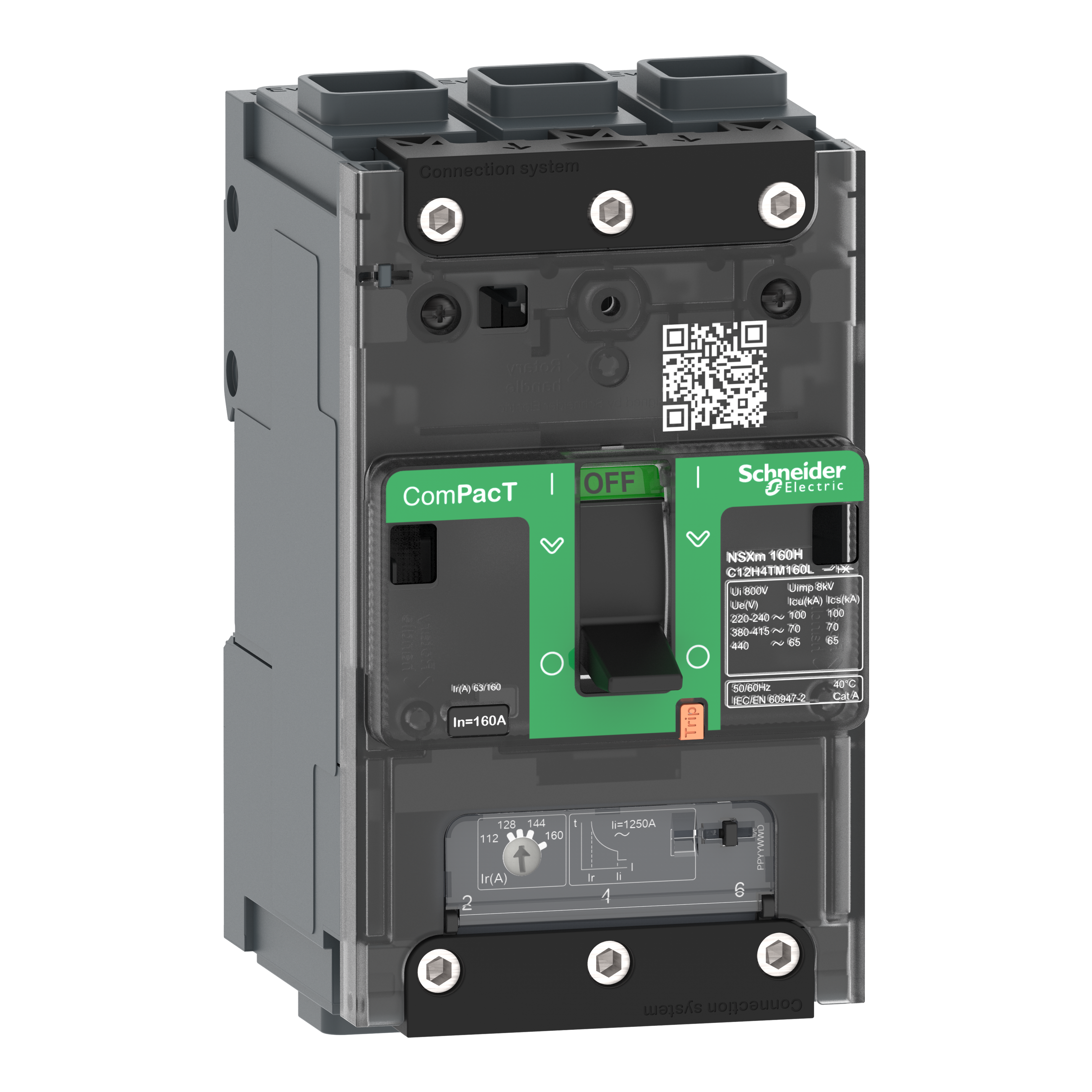 SCHNEIDER ELECTRIC - Interruttore, ComPacT NSXm 160H, 70kA/415VAC, 3 poli, Sganciatore TMD 160A, connettori EverLink