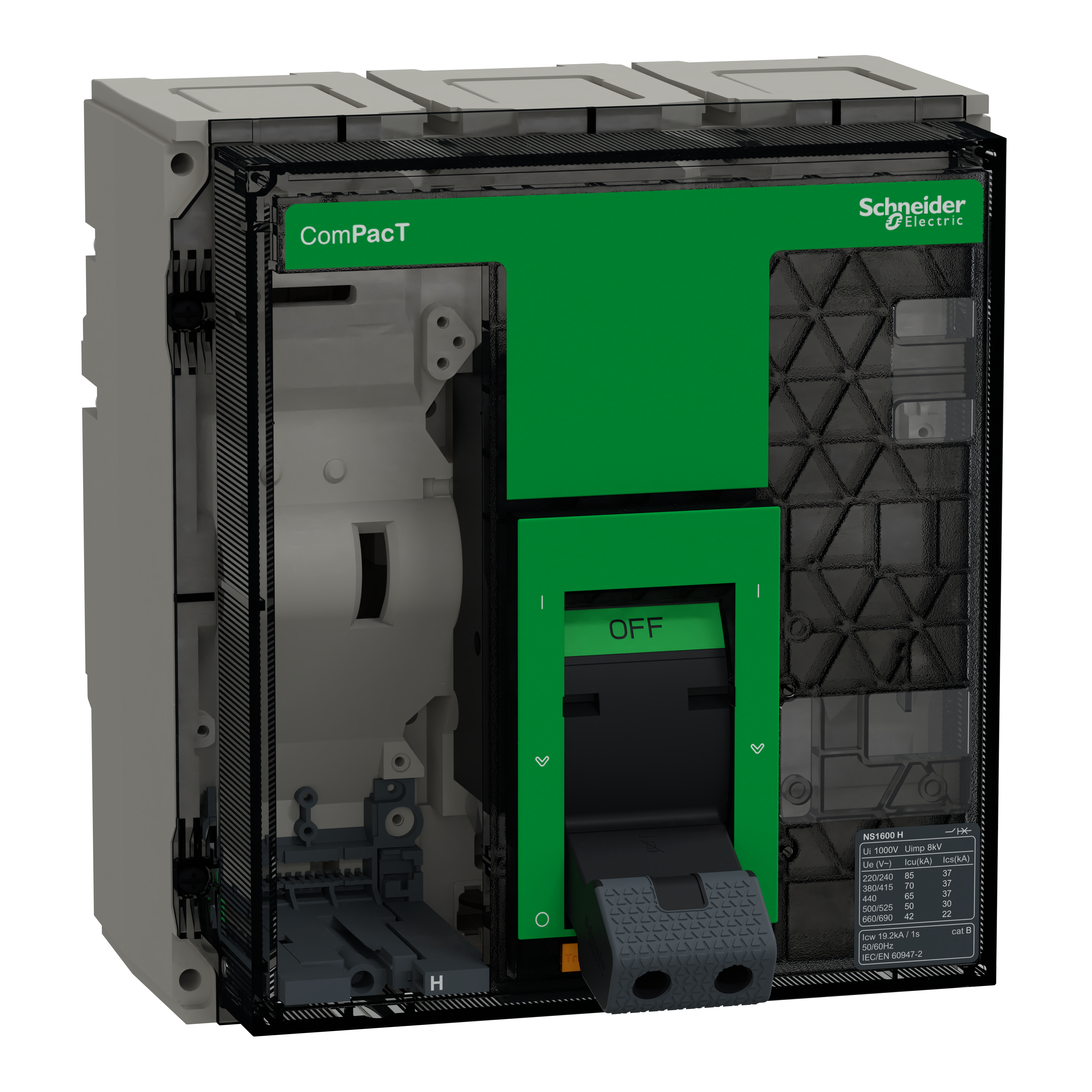 SCHNEIDER ELECTRIC - base interruttore, ComPacT NS1600H, 70 kA a 415 VAC, 1600A, 3P, fisso, azionato manualmente, senza Sganciatore