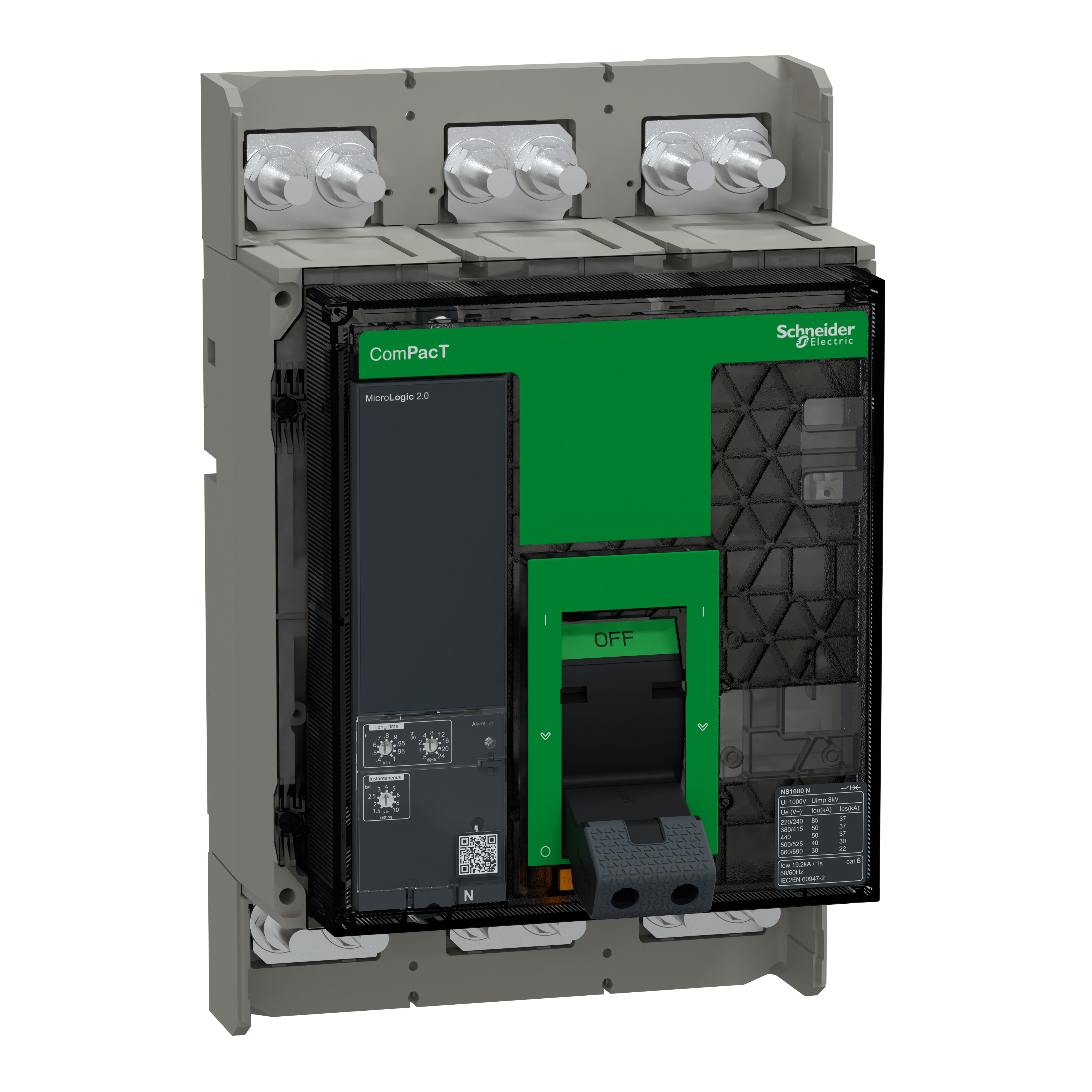 SCHNEIDER ELECTRIC - Interruttore, ComPacT NS1600N, 50kA a 415VAC, 3P, sganciatore MicroLogic 2.0, fisso, a funzionamento manuale, 1600A