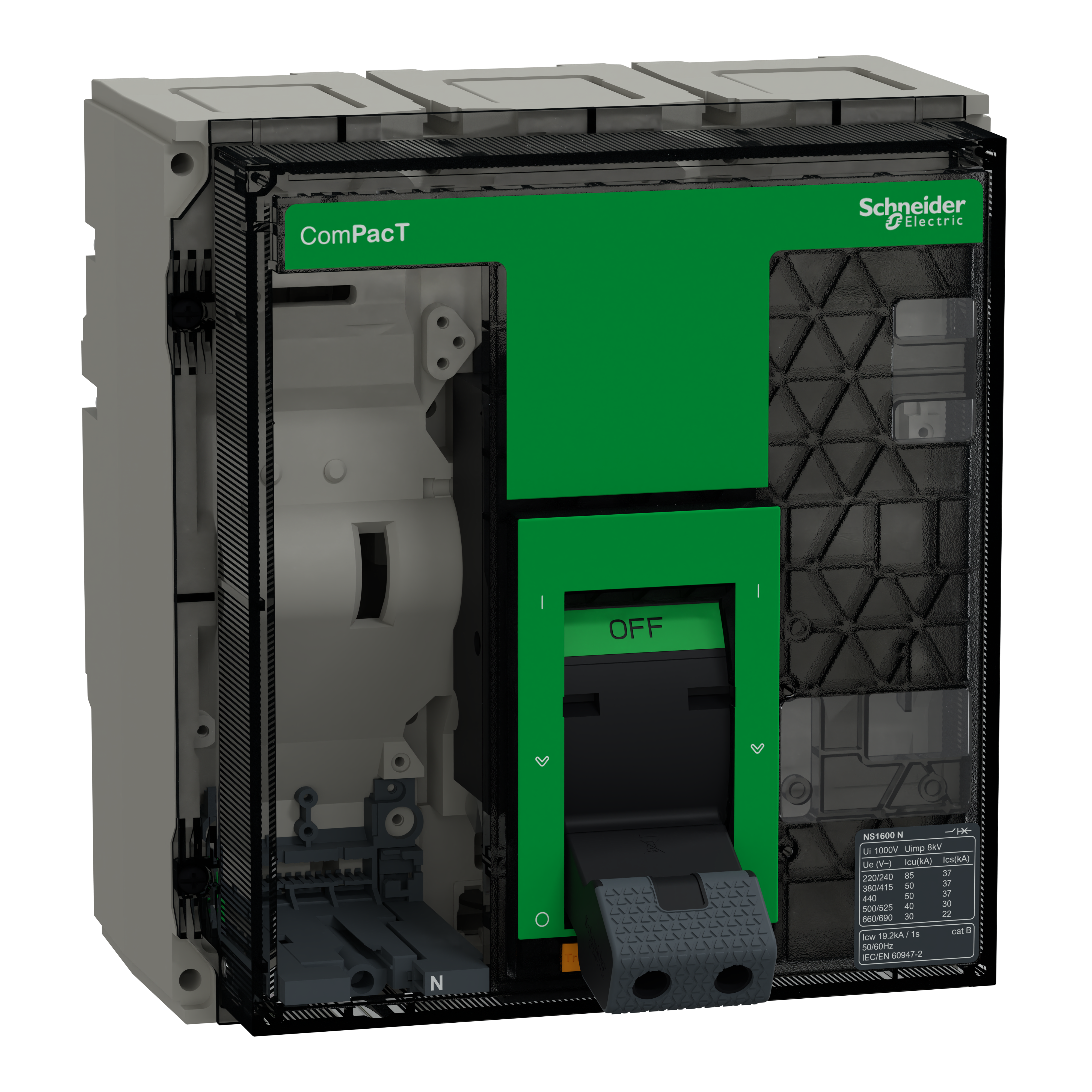 SCHNEIDER ELECTRIC - base interruttore, ComPacT NS1600N, 50 kA a 415 VAC, 1600A, 3P, fisso, azionato manualmente, senza Sganciatore