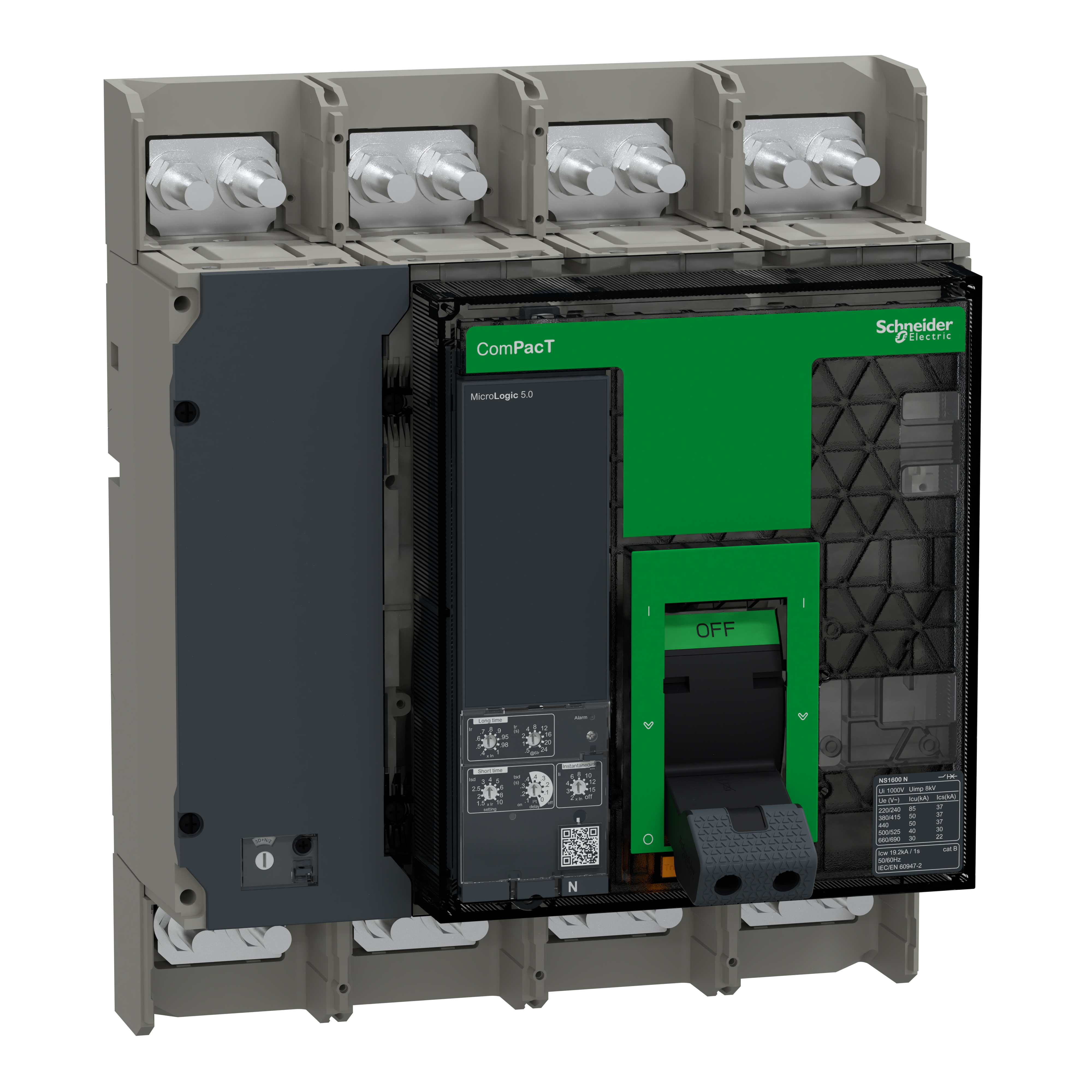 SCHNEIDER ELECTRIC - Interruttore, ComPacT NS1600N, 50kA a 415VAC, 4P, sganciatore MicroLogic 5.0, fisso, a funzionamento manuale, 1600A