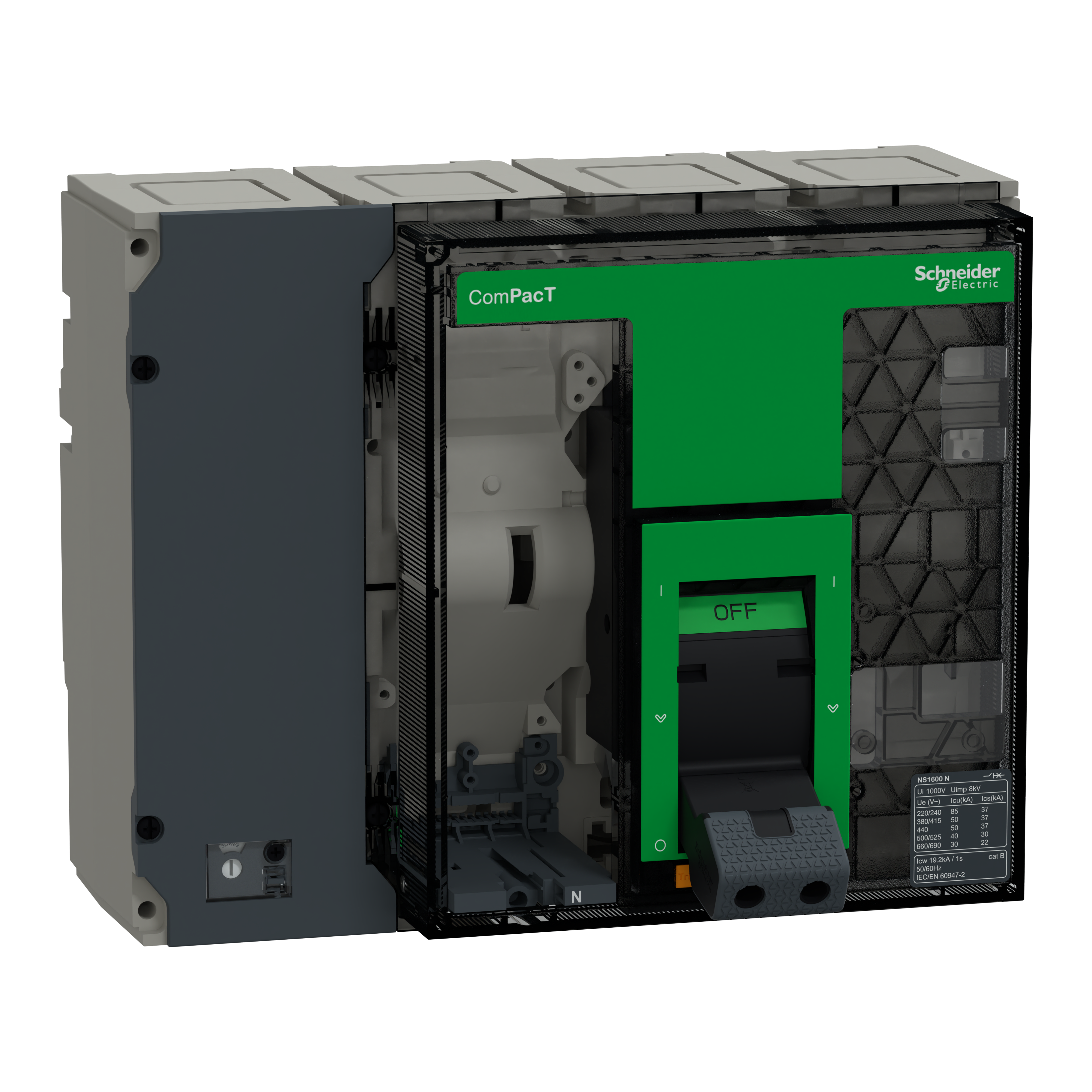 SCHNEIDER ELECTRIC - base interruttore, ComPacT NS1600N, 50 kA a 415 VAC, 1600A, 4P, fisso, azionato manualmente, senza Sganciatore