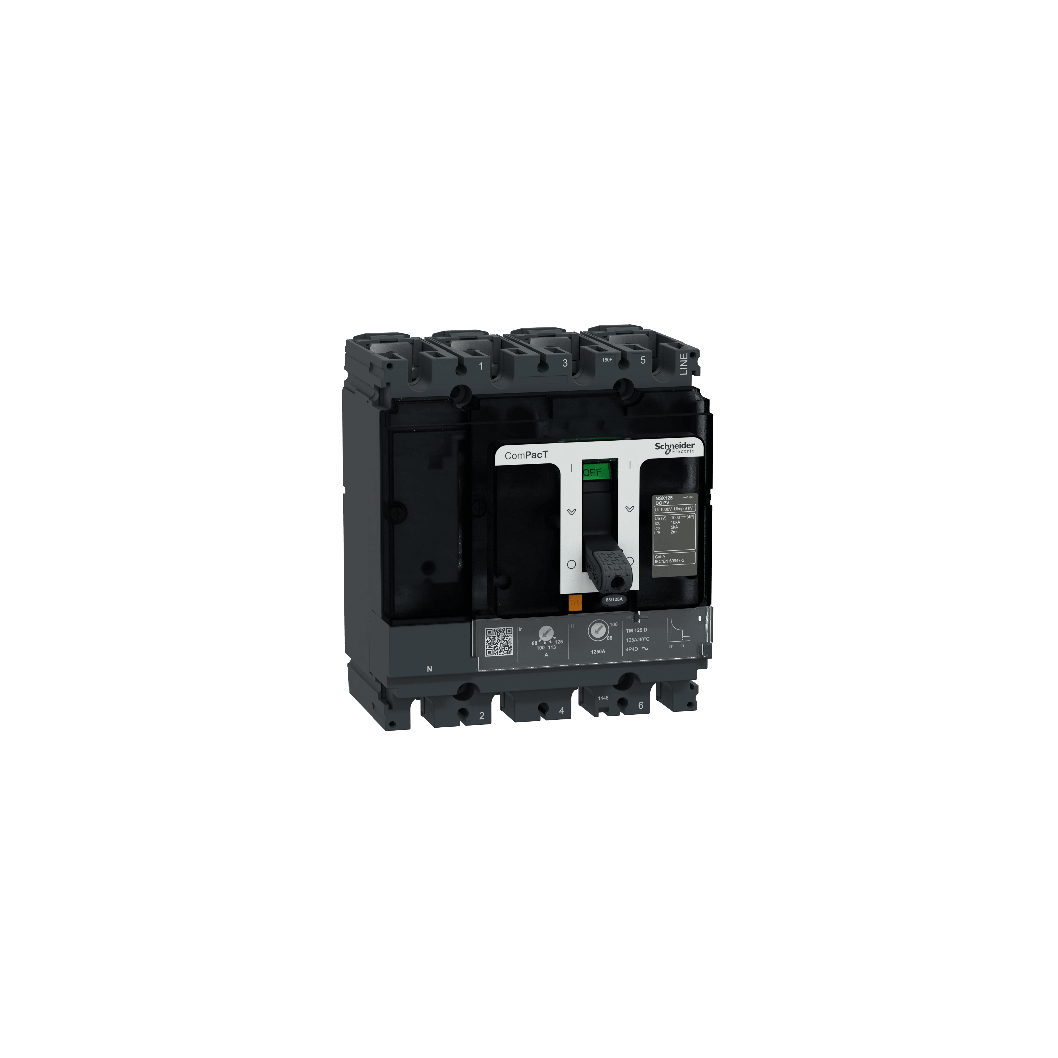 SCHNEIDER ELECTRIC - Interruttore, ComPacT NSX125 DC PV, 10kA/1000VDC, 4 poli, Sganciatore PV TM-DC 125A