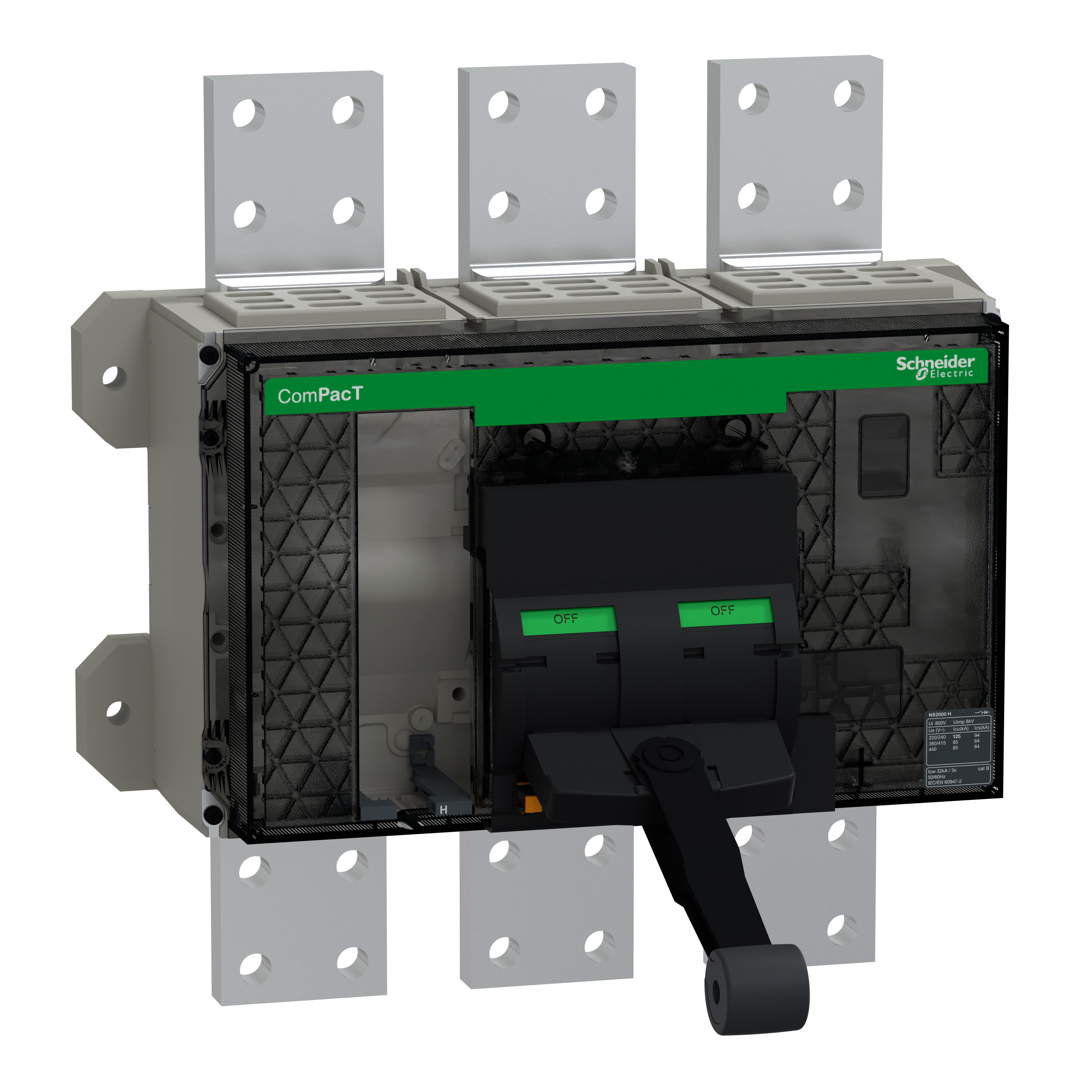 SCHNEIDER ELECTRIC - base interruttore, ComPacT NS2000H, 70 kA a 415 VAC, 2000A, 3P, fisso, azionato manualmente, senza Sganciatore