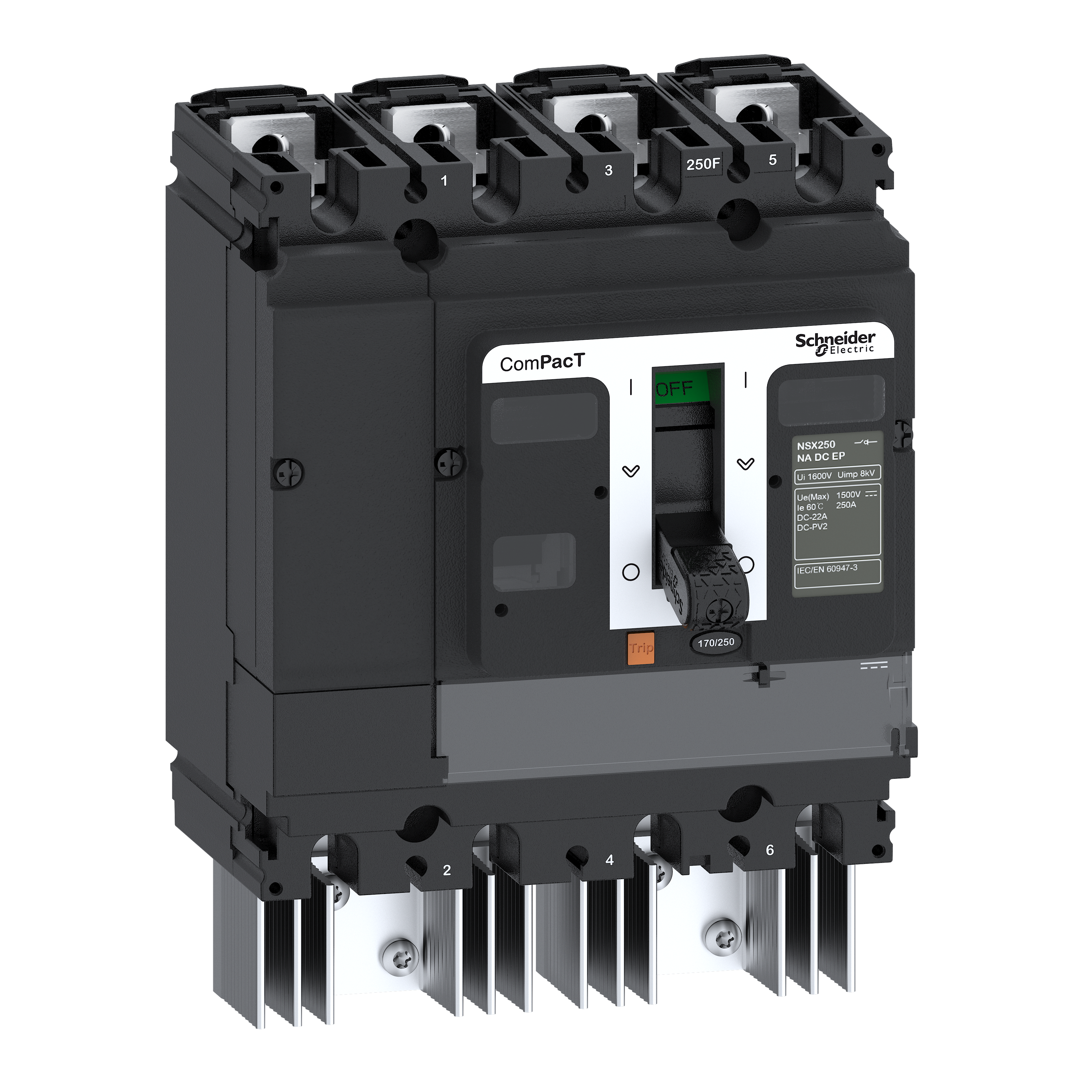 SCHNEIDER ELECTRIC - Interruttore non automatico, ComPacT NSX250NA DC PV New Gen, 100A, 1500V, 4 poli, corrente continua