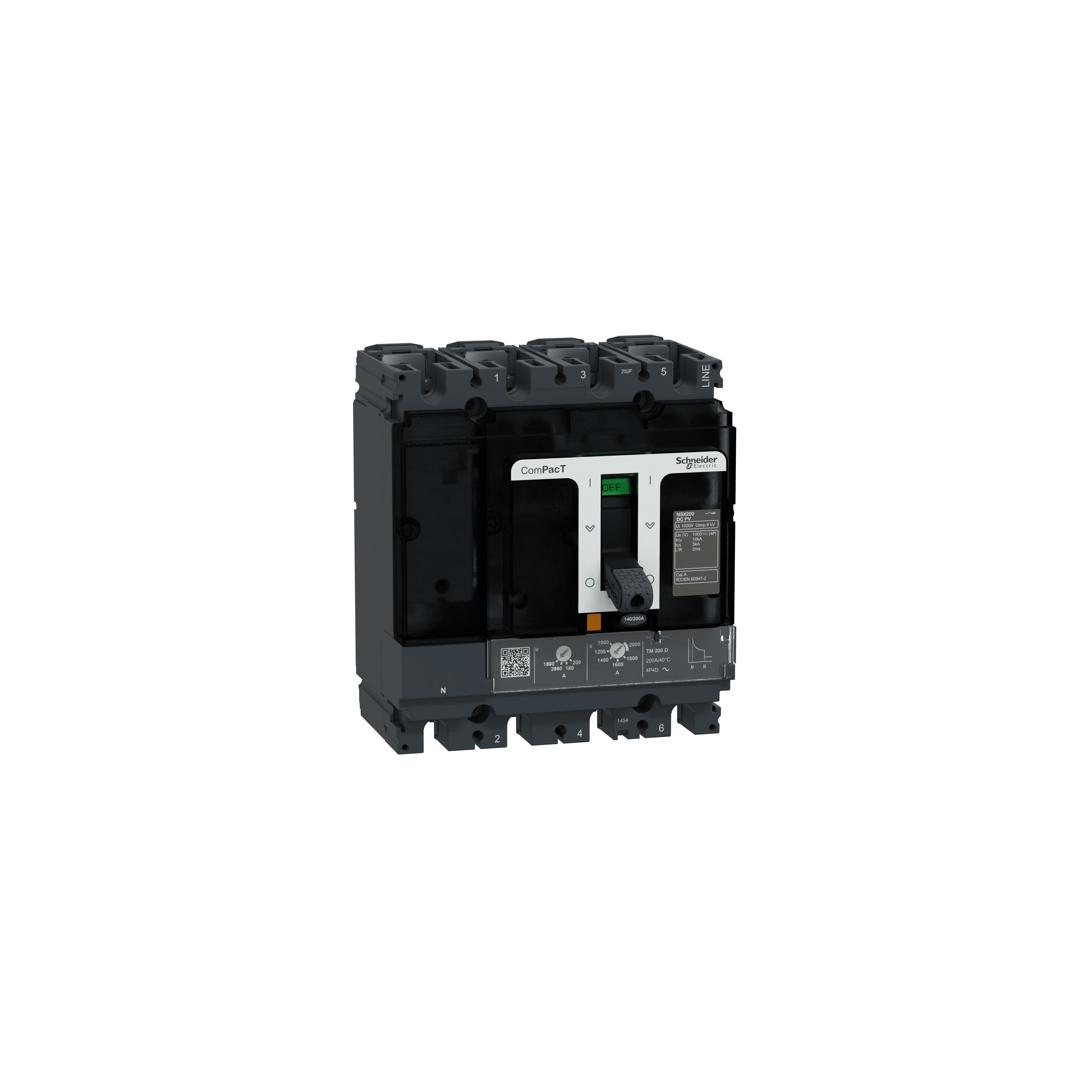 SCHNEIDER ELECTRIC - Interruttore, ComPacT NSX200 DC PV, 10kA/1000VDC, 4 poli, Sganciatore PV TM-DC 200A