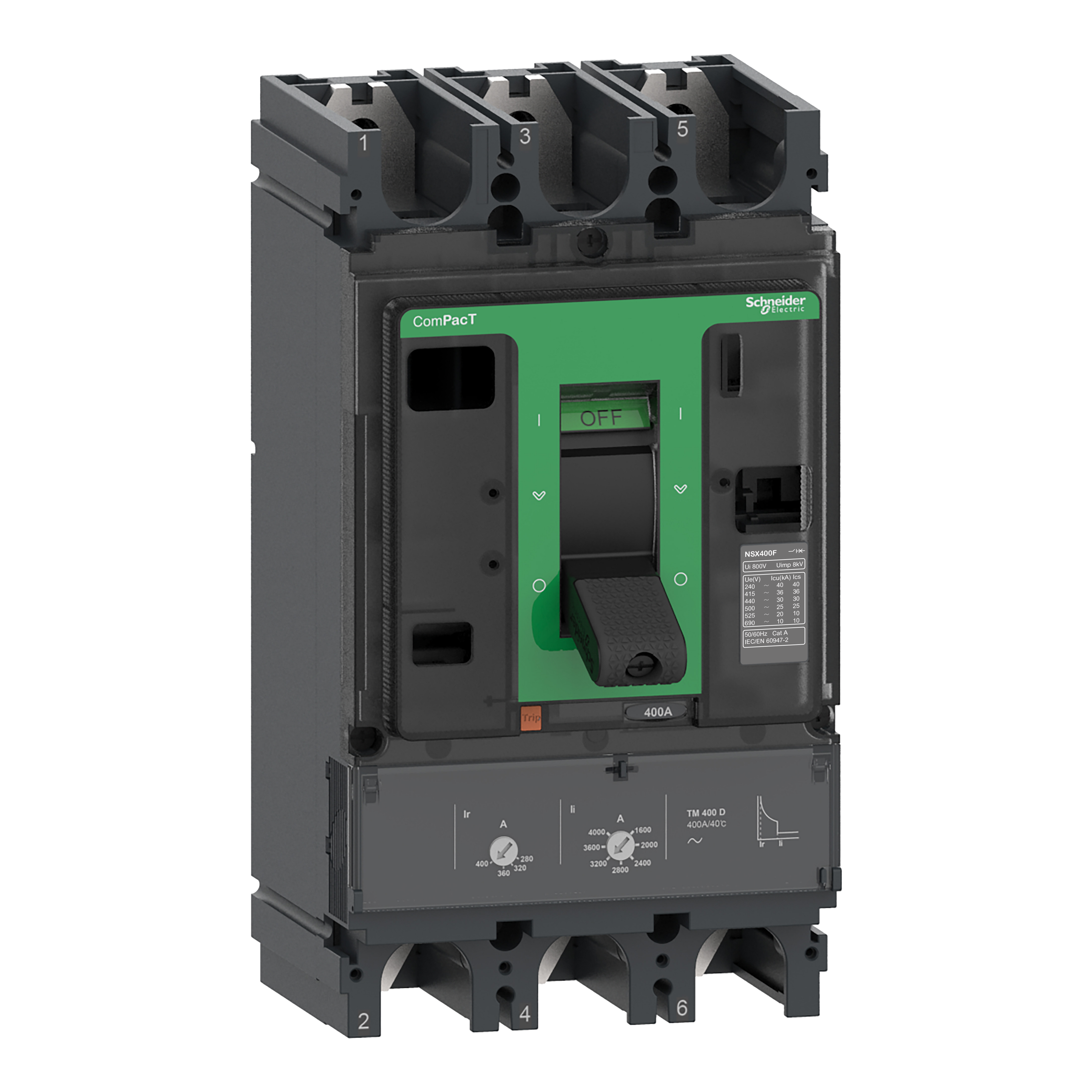 SCHNEIDER ELECTRIC - Interruttore automatico ComPacT NSX400F, 36 kA/415 V CA, 3 poli, unità di sgancio TMD 400 A