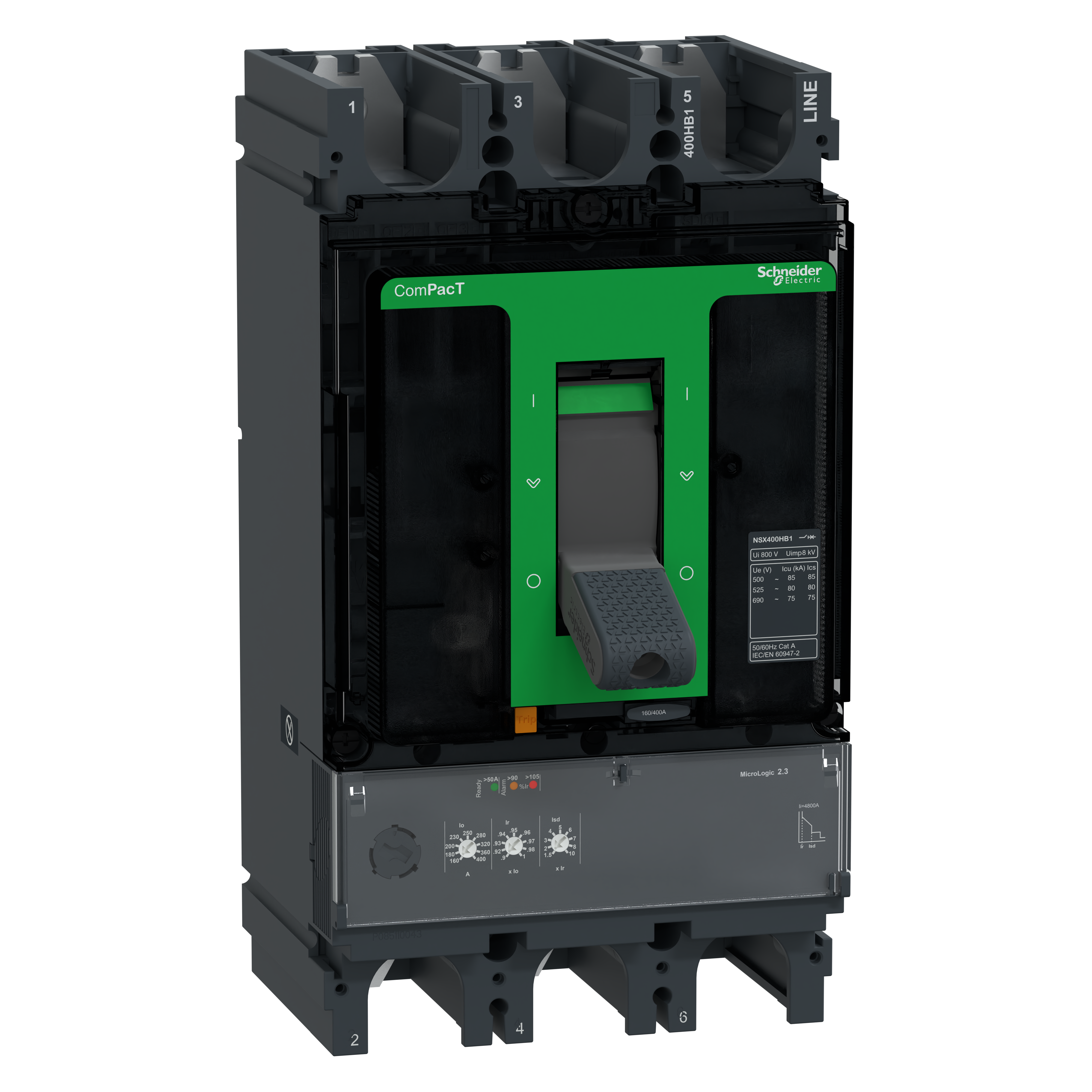 SCHNEIDER ELECTRIC - Interruttore, ComPacT NSX400HB1, 75kA/690VAC, 3 poli, Sganciatore MicroLogic 2.3 400A