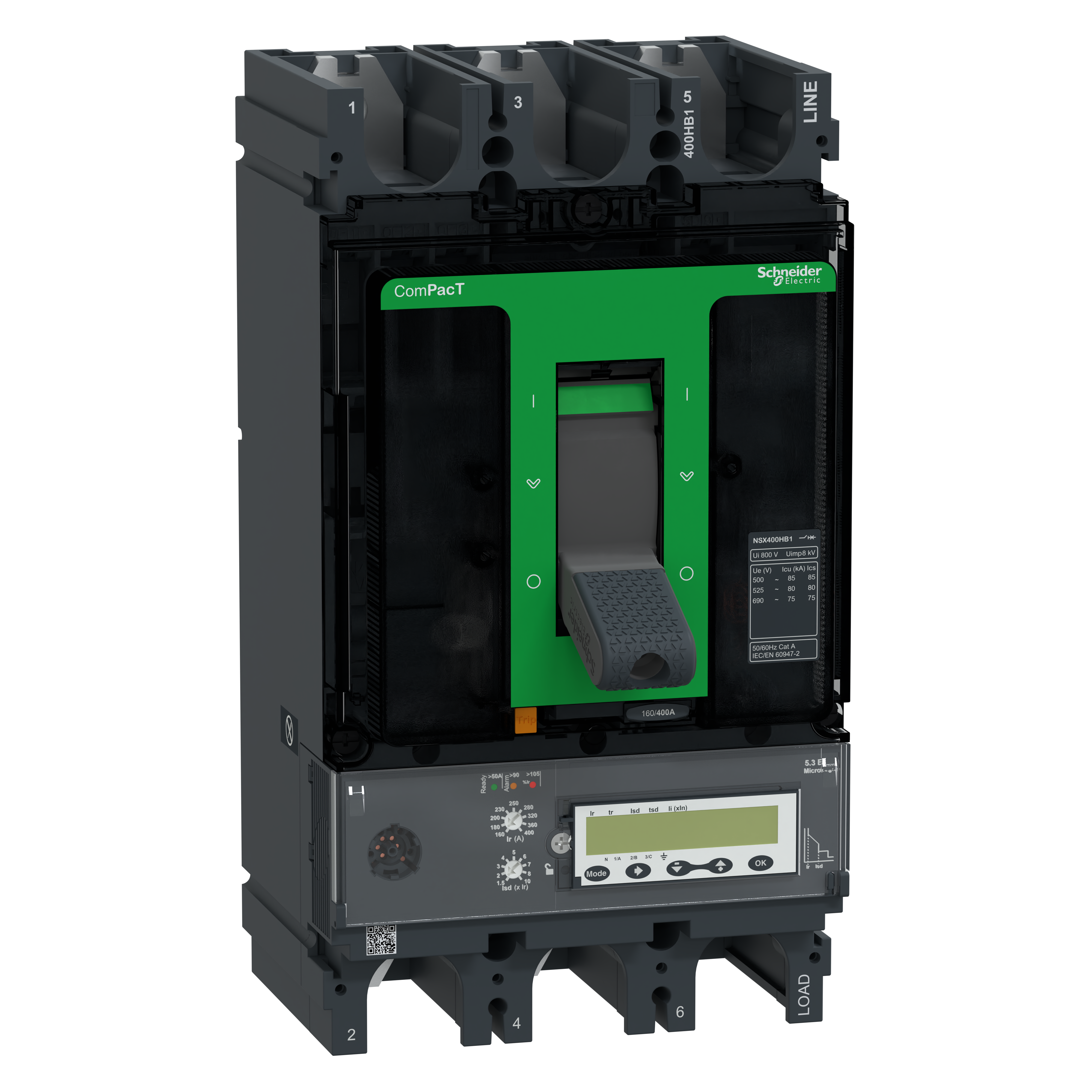 SCHNEIDER ELECTRIC - Interruttore, ComPacT NSX400HB1, 75kA/690VAC, 3 poli, Sganciatore MicroLogic 5.3E 400A
