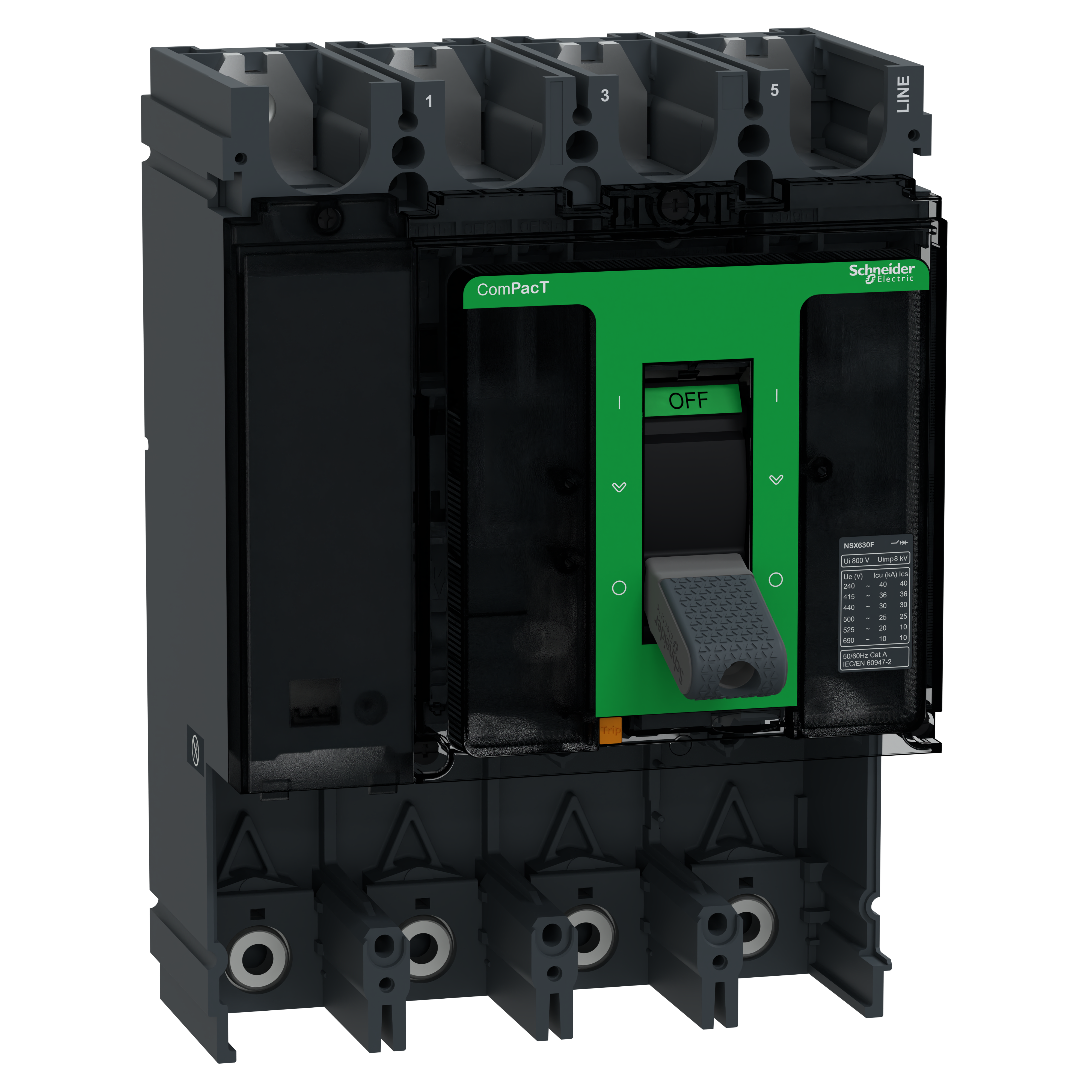 SCHNEIDER ELECTRIC - Base interruttore, ComPacT NSX630F, 36kA/415VAC, 4 poli, valore nominale telaio 630A, senza Sganciatore