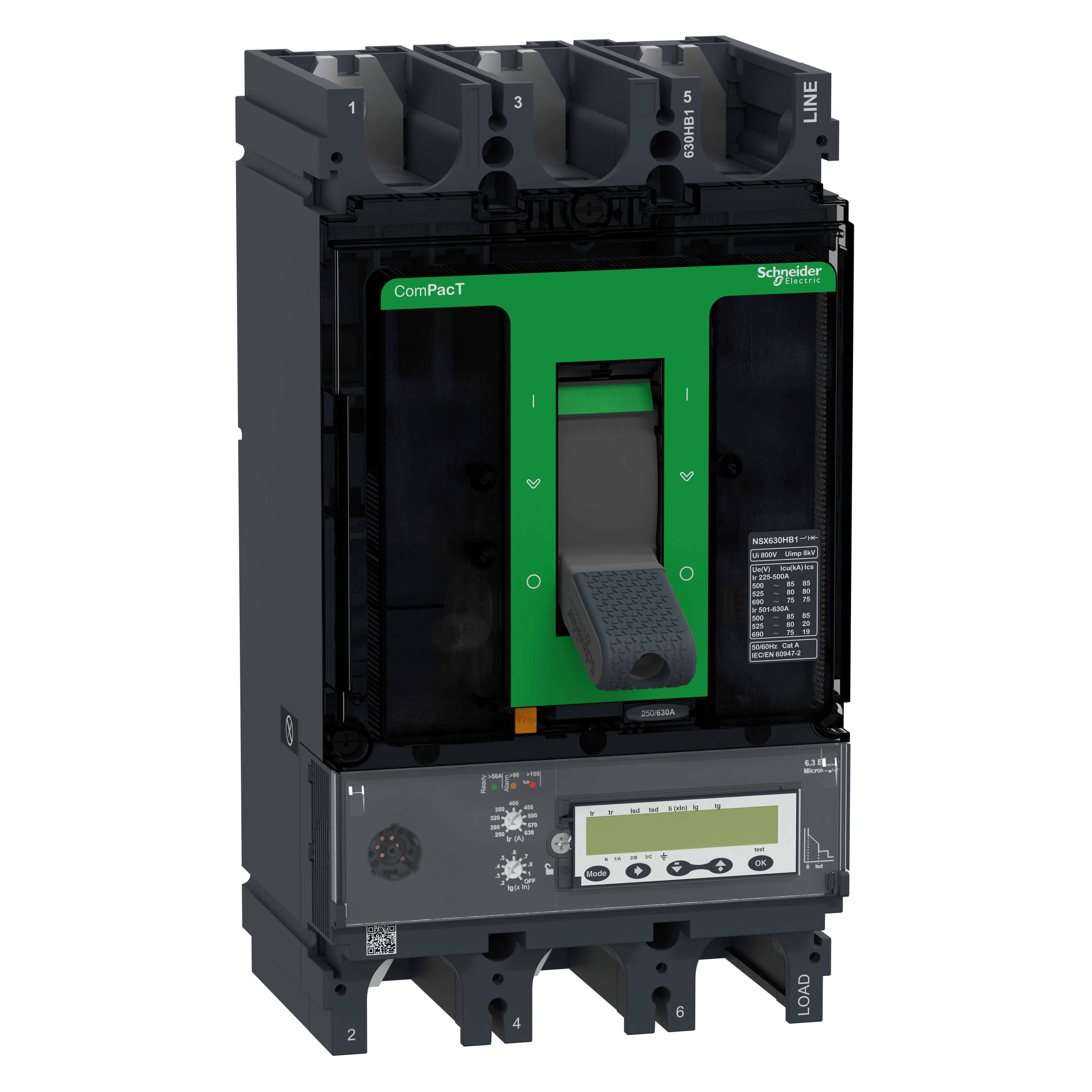 SCHNEIDER ELECTRIC - Interruttore, ComPacT NSX630HB1, 75kA/690VAC, 3 poli, Sganciatore MicroLogic 6.3E 630A