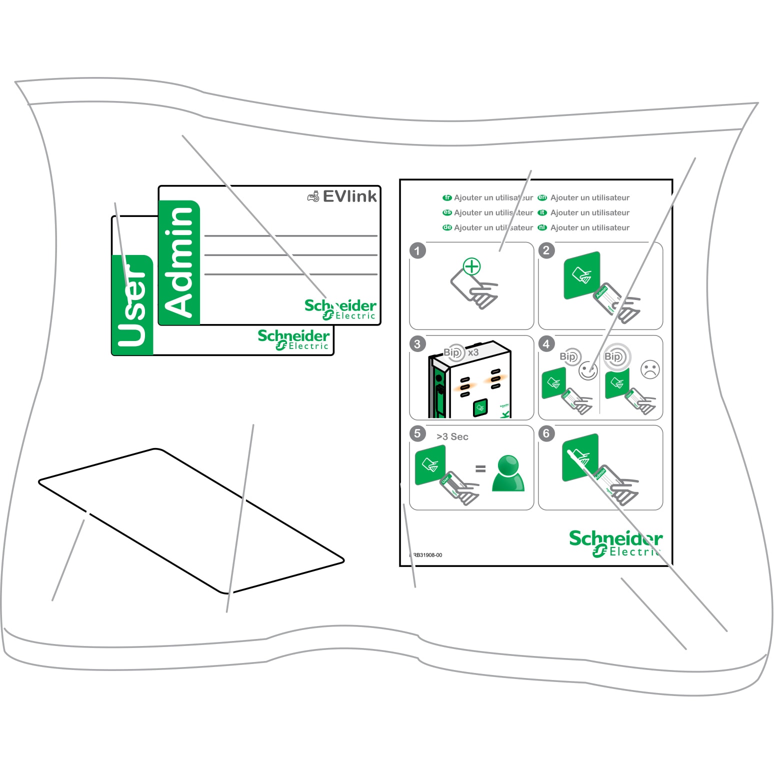 SCHNEIDER ELECTRIC - Kit da 10 badges con RFID: 1 badge admin, 9 badges user per colonnine ricarica auto elettriche, EVlink Parking