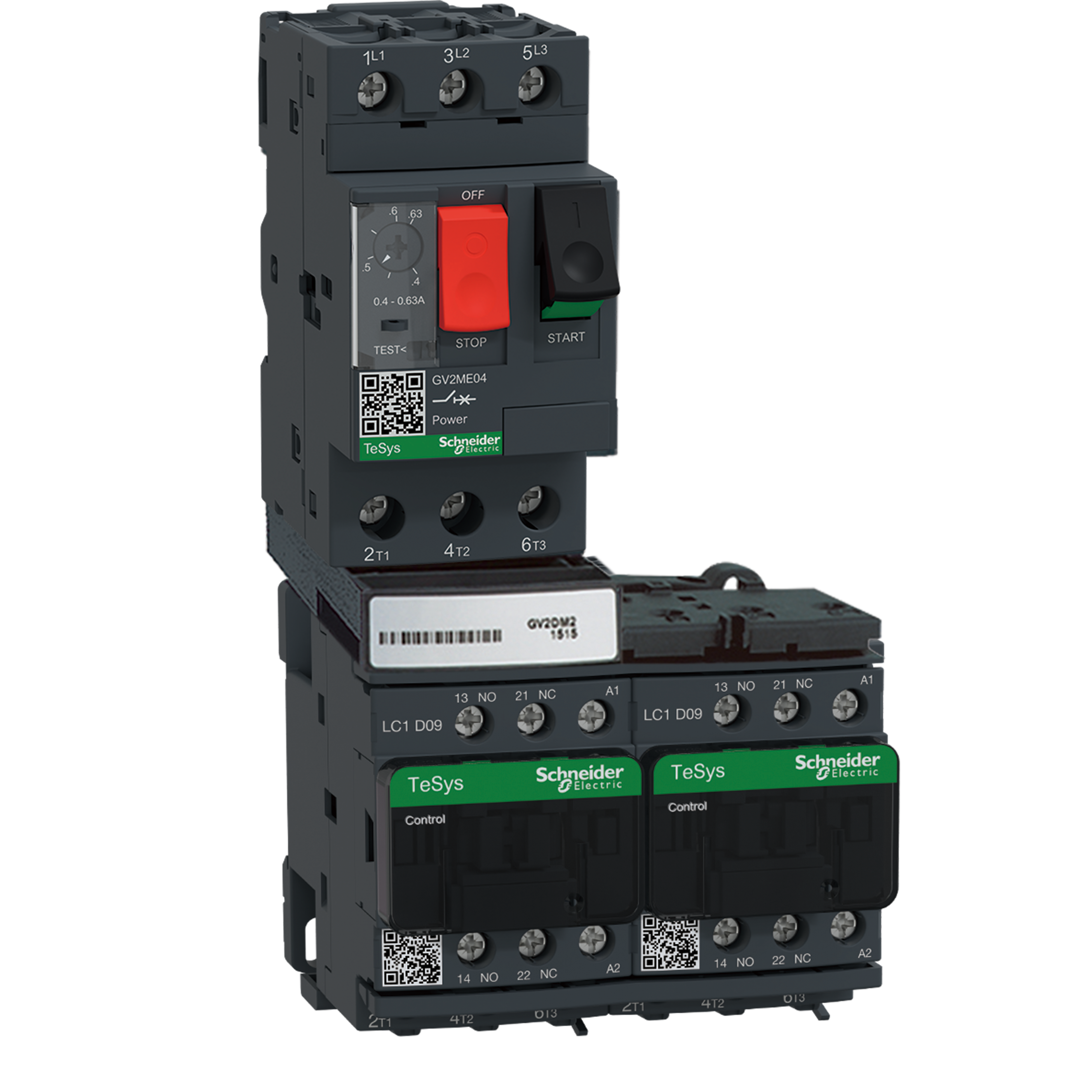 SCHNEIDER ELECTRIC - DOL combination reversing starter, TeSys Deca, 0.4...0.63A, 24V AC coil