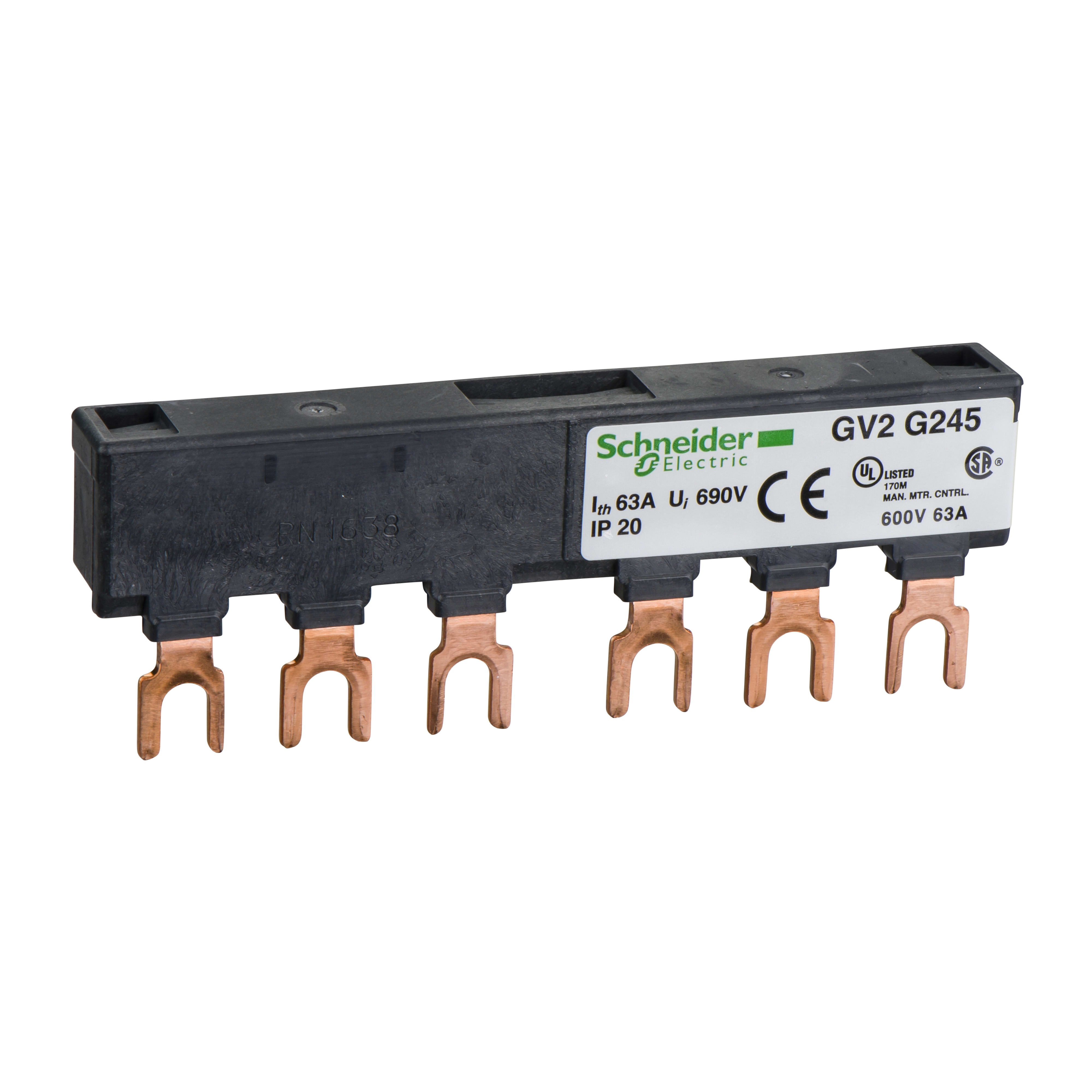 SCHNEIDER ELECTRIC - Sbarra a 3 poli - 63 A - 2 derivazioni - Passo 45 mm
