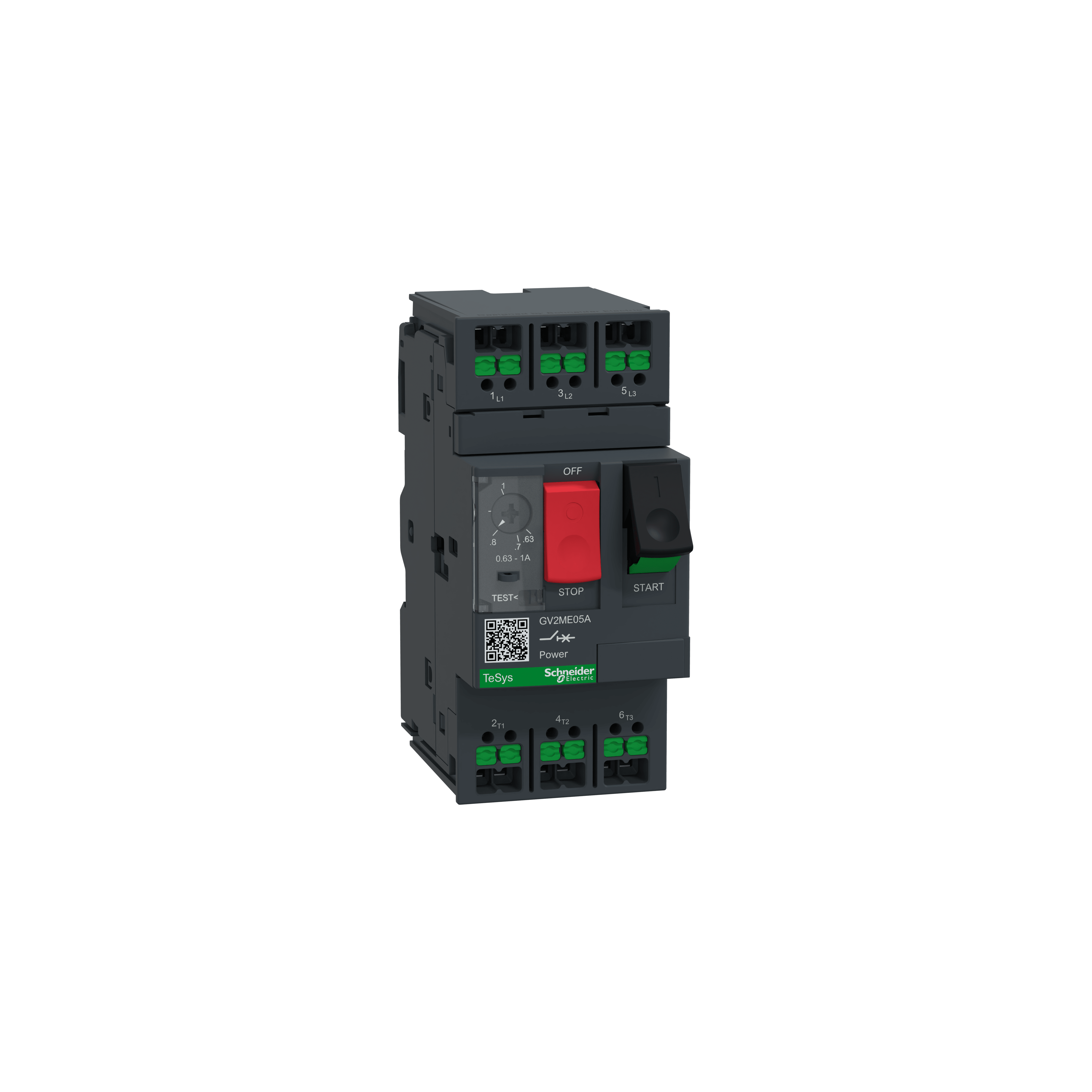 SCHNEIDER ELECTRIC - Interruttore magnetotermico, TeSys Deca, 3P, AC-3/AC-3e, da 0,63 a 1 A, magnetotermico, terminali SNAP IN, pulsante
