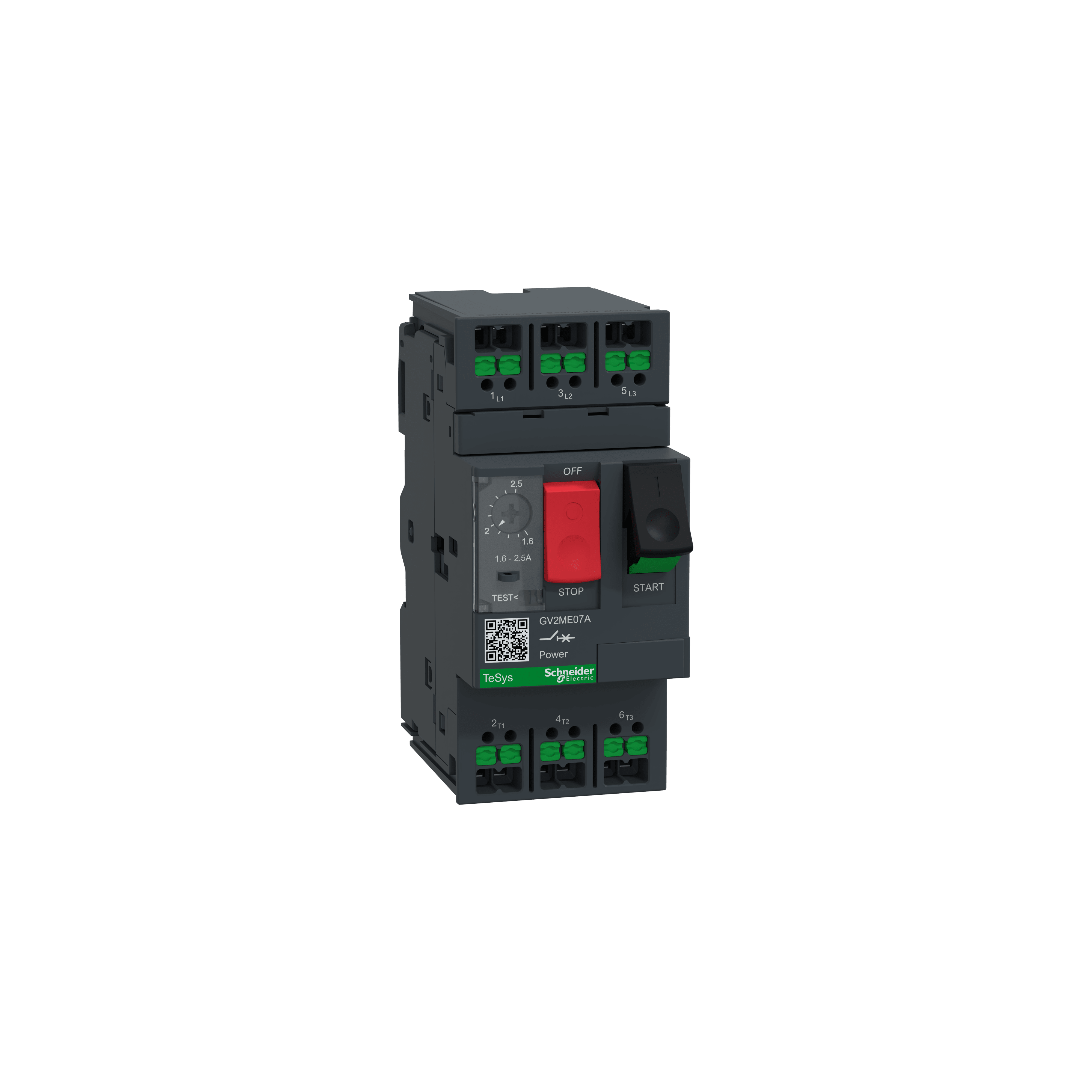 SCHNEIDER ELECTRIC - Interruttore magnetotermico, TeSys Deca, 3P, AC-3/AC-3e, da 1,6 a 2,5 A, magnetotermico, terminali SNAP IN, pulsante