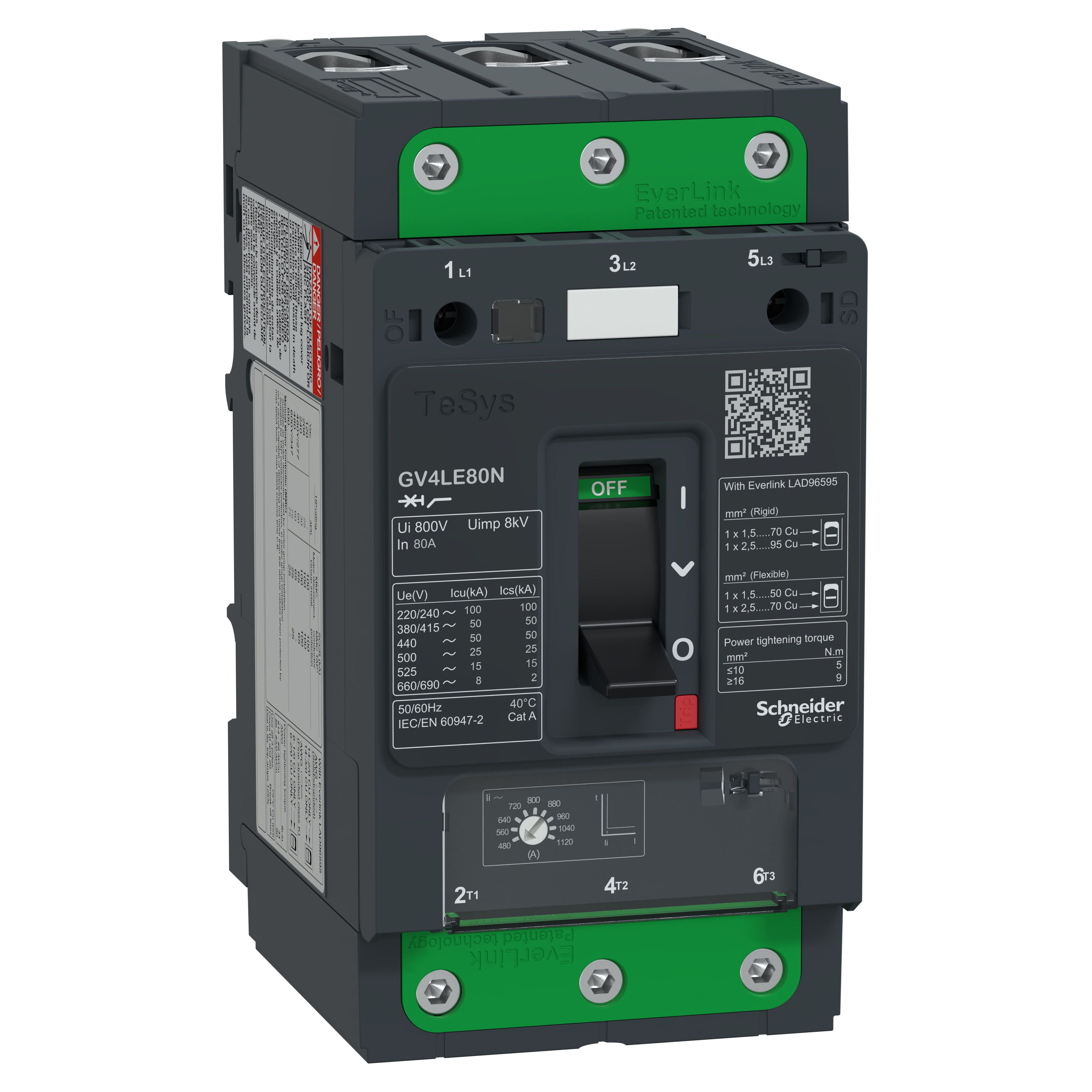 SCHNEIDER ELECTRIC - Interruttore salvamotore magnetico 80A 50kA Everlink