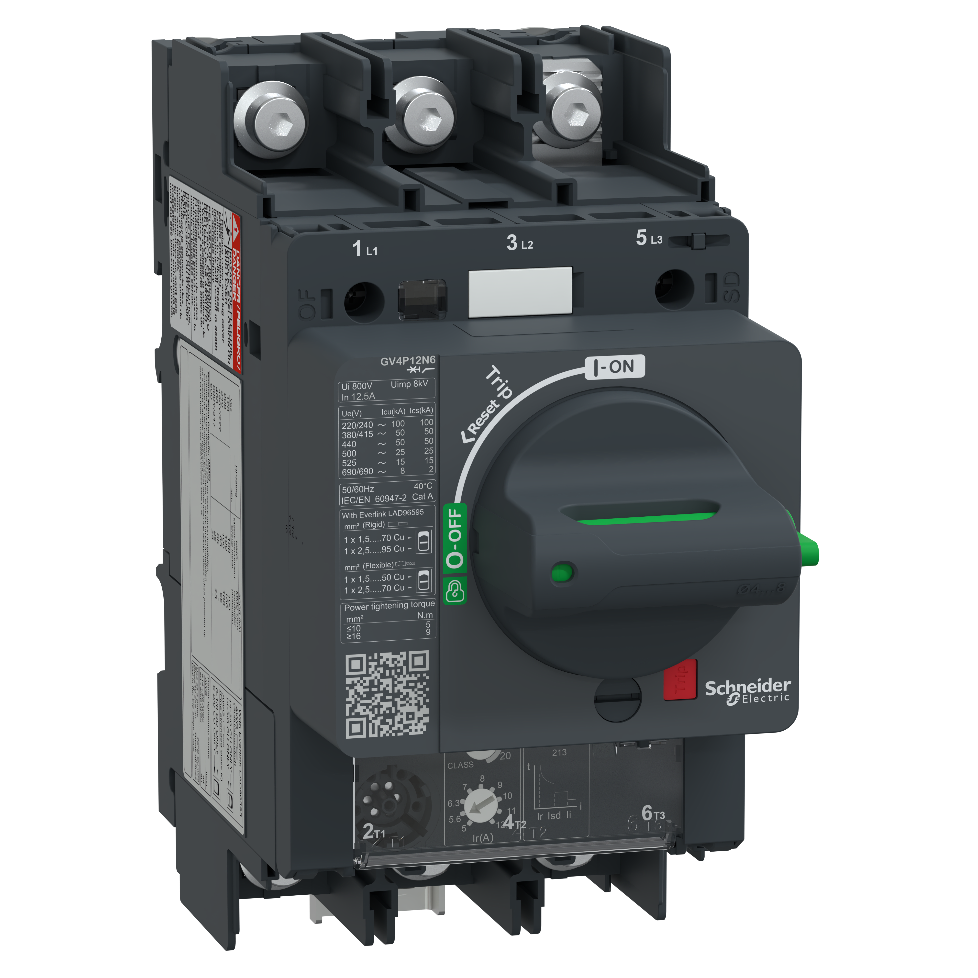 SCHNEIDER ELECTRIC - Interruttore automatico magnetotermico manovra rotativa, TeSys, GV4P, 12,5A Icu 50kA dado