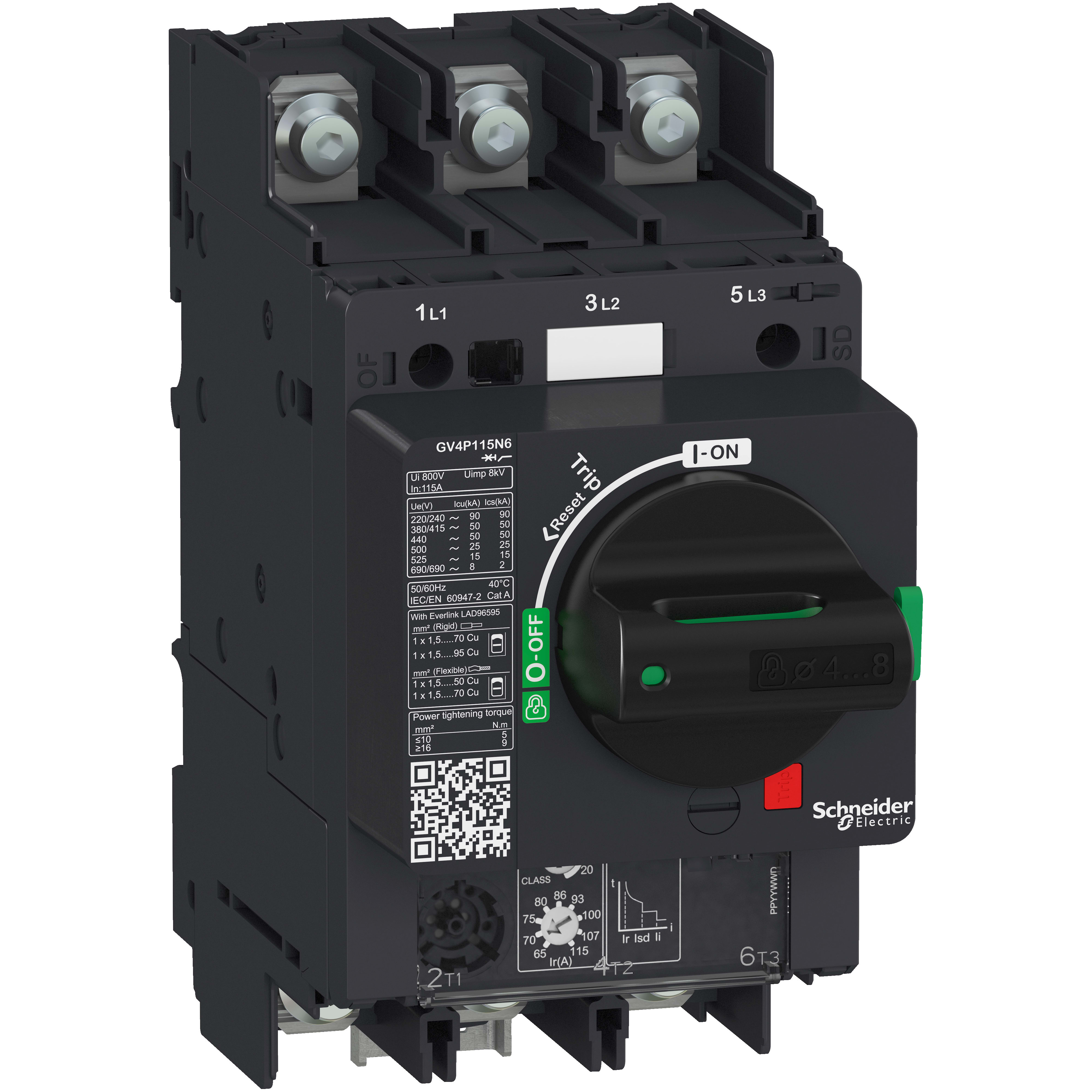 SCHNEIDER ELECTRIC - Interruttore automatico magnetotermico manovara rotativa, TeSys, GV4P, 50A Icu 50kA dado