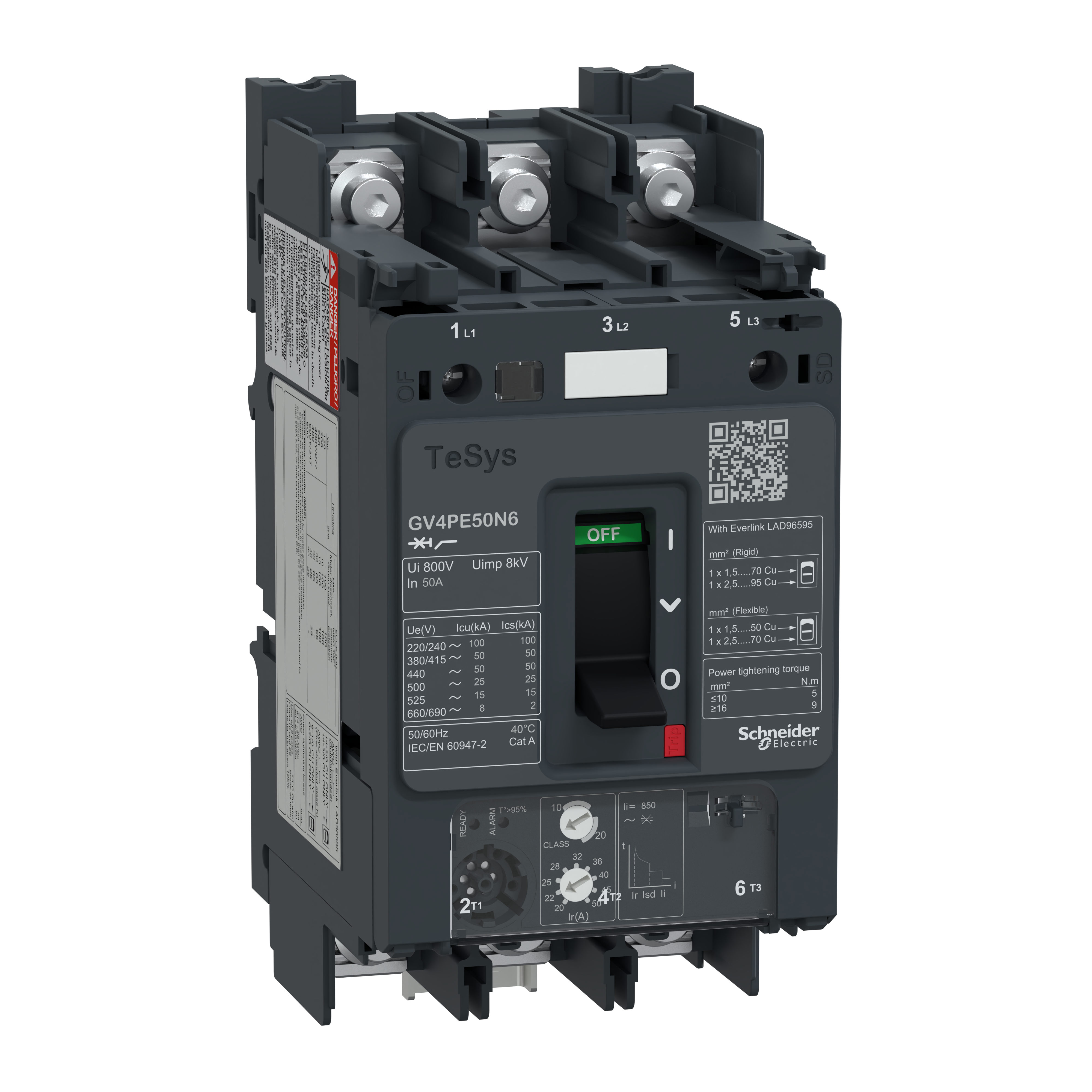 SCHNEIDER ELECTRIC - Interruttore automatico magnetotermico a leva, TeSys, GV4PE, 50A Icu 50kA dado