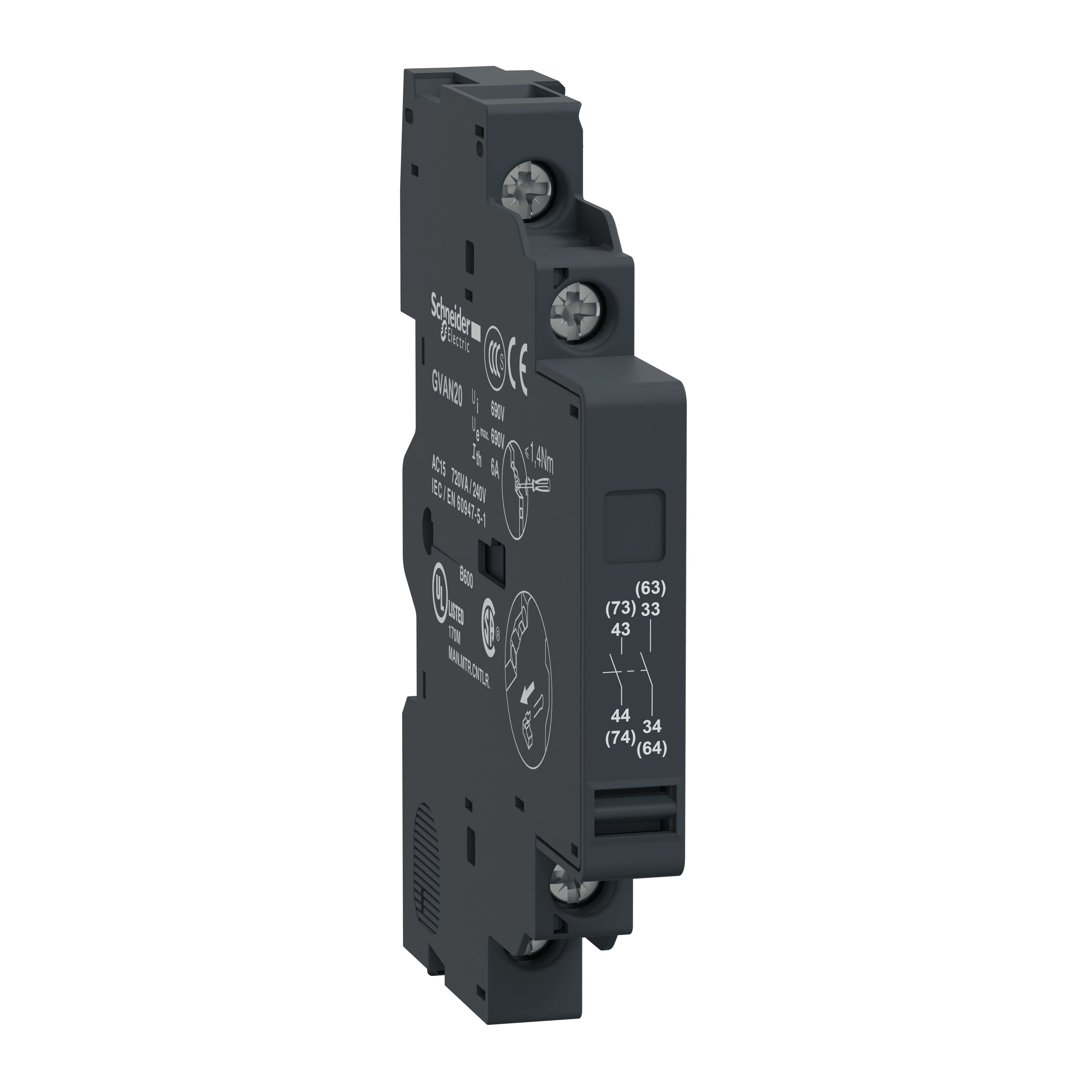 SCHNEIDER ELECTRIC - Contatti ausiliari istantanei, TeSys, GV2/GV3, 1 NO - 1 NO connessioni viti serrafilo