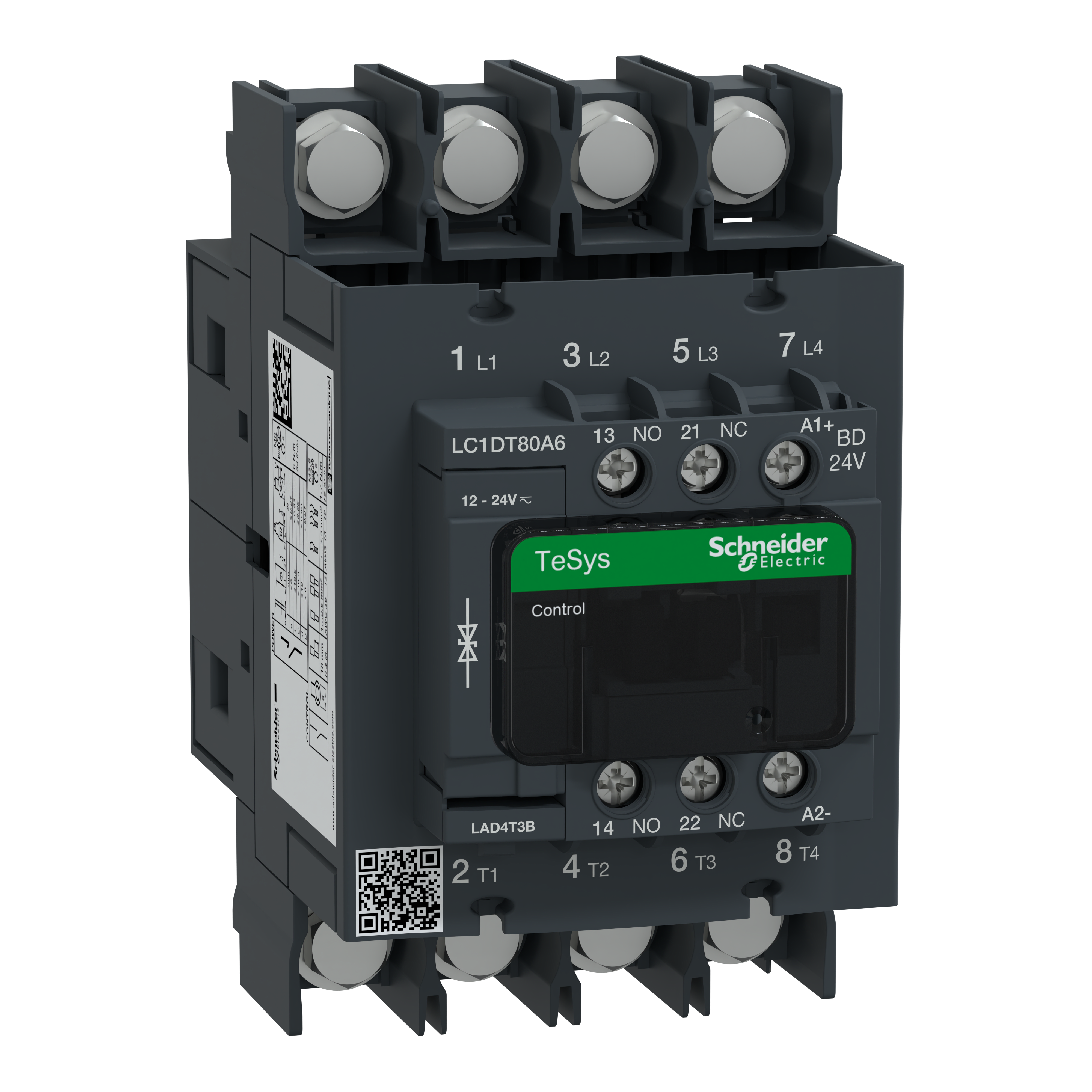 SCHNEIDER ELECTRIC - Contactor, TeSys Deca, 4P(4 NO), AC-1, <=440V, 80A, 24V DC standard coil, ring-lug terminals