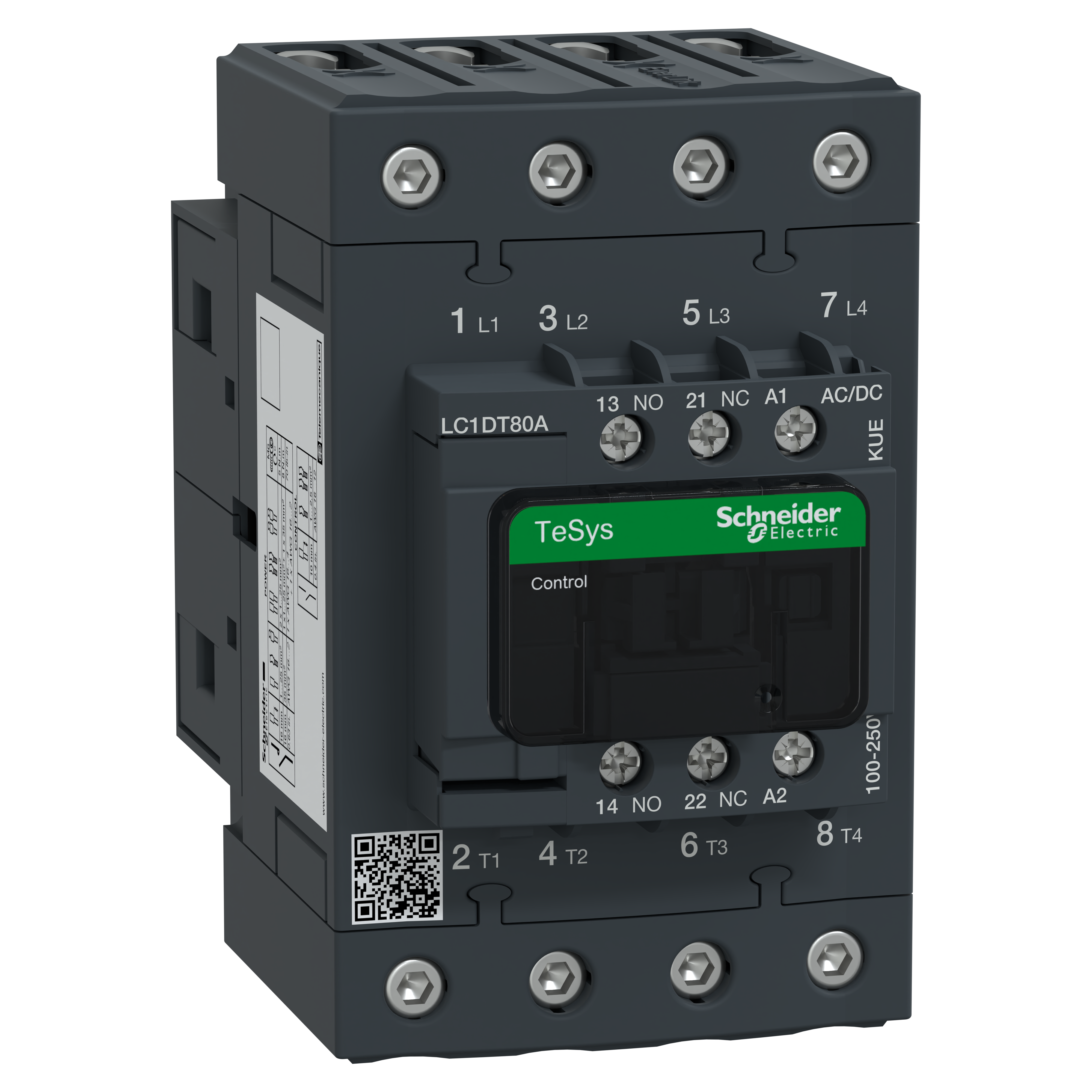 SCHNEIDER ELECTRIC - Contattore, TeSys Deca, 4P(4NO), AC-1, <=440V, 80A, bobina 100...250V AC/DC connessioni viti EverLink BTR