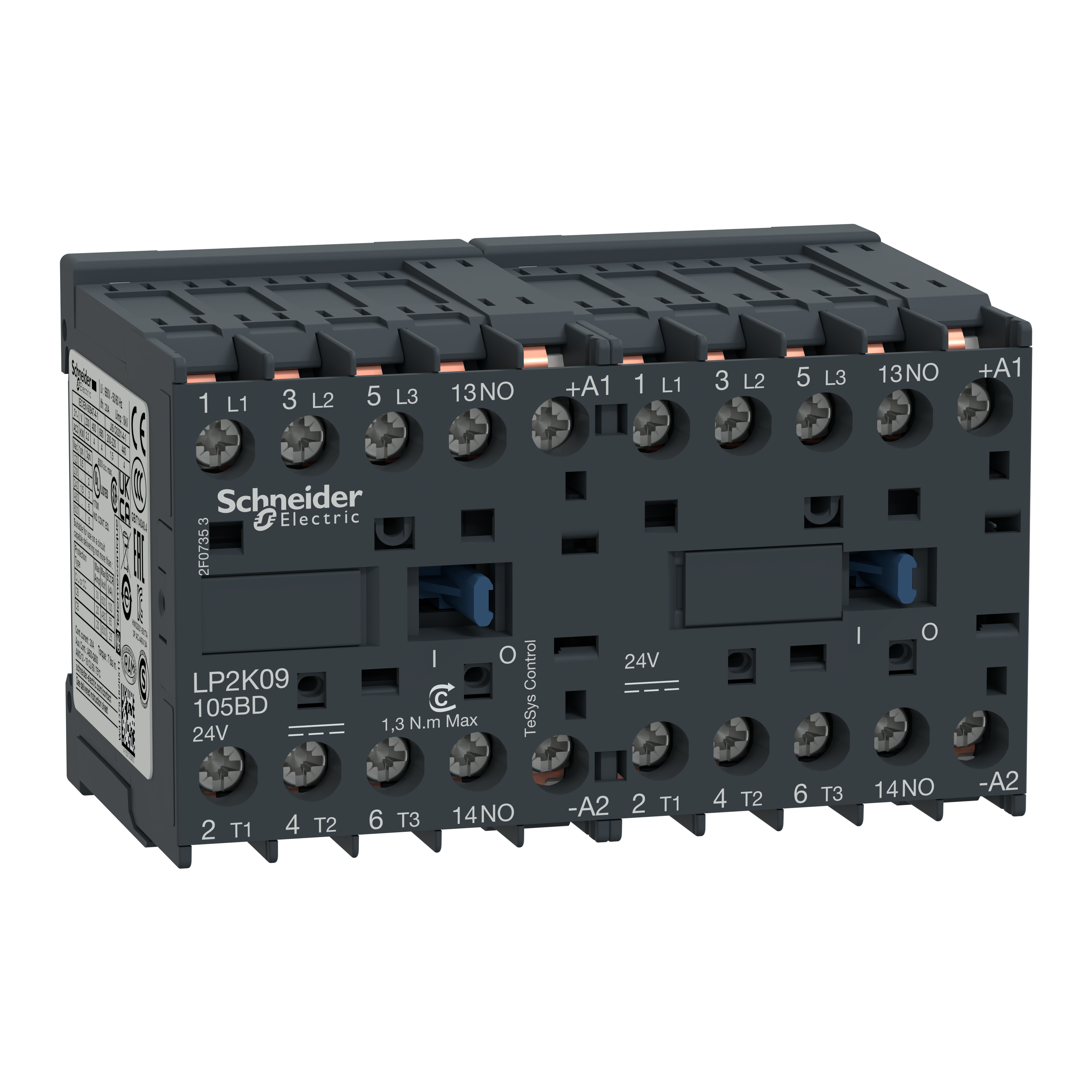 SCHNEIDER ELECTRIC - Teleinvertitore, TeSys K, 3P, AC-3/AC-3e,440V 9A, 1NO, bobina 24V DC pin saldati