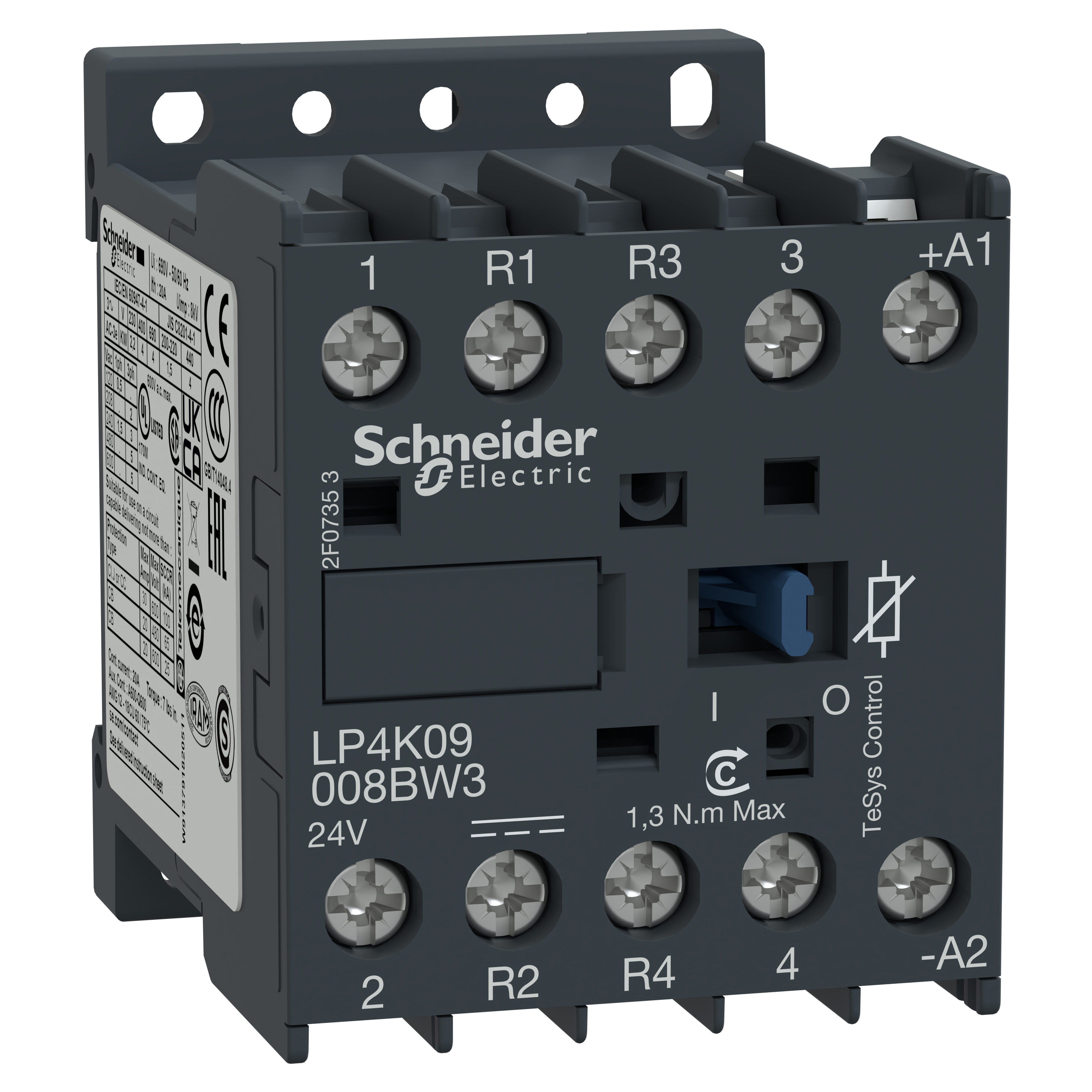 SCHNEIDER ELECTRIC - Contattore TeSys LP4K - 4 poli (2NO + 2NC) - CA-1 440V 20 A - 24 V CC