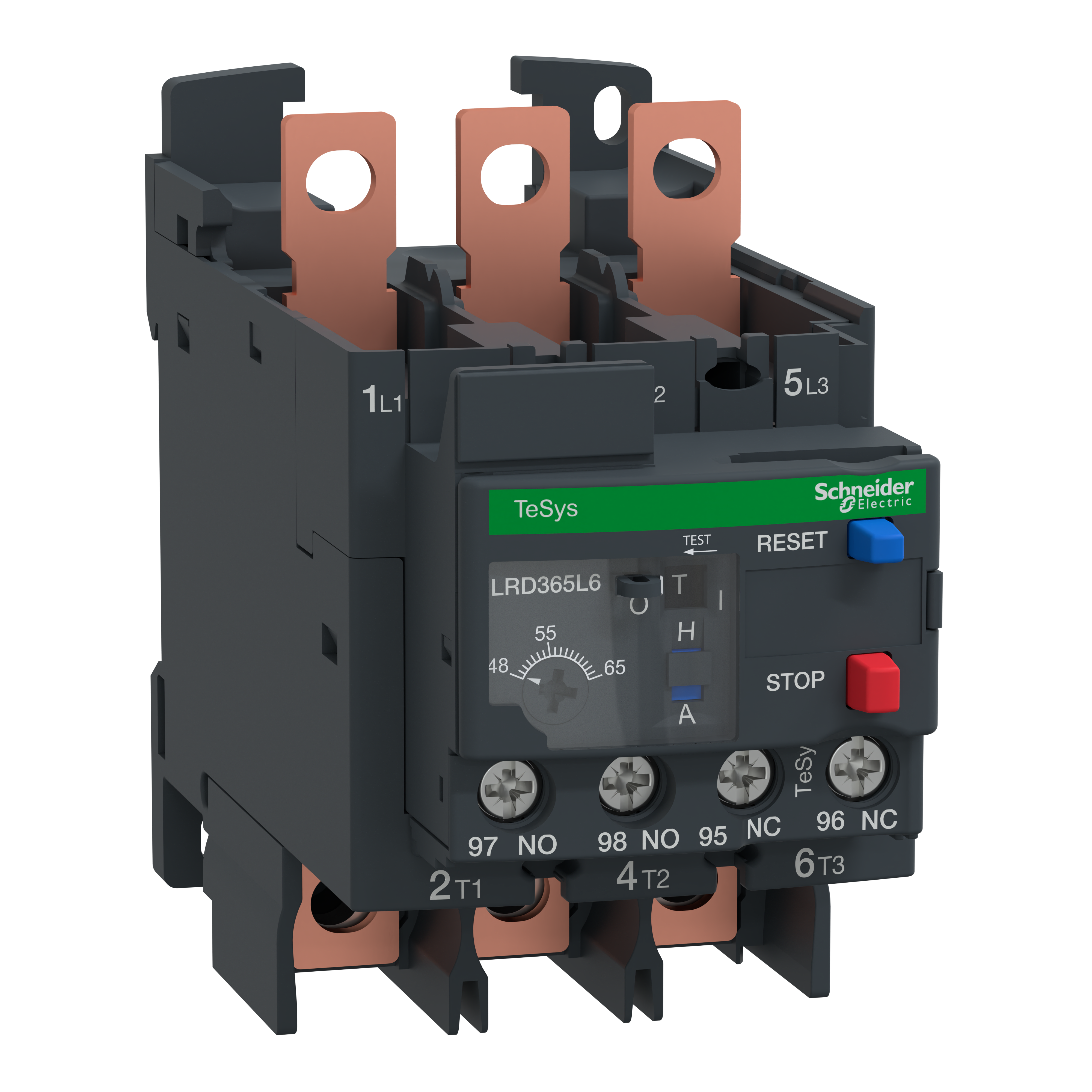 SCHNEIDER ELECTRIC - Thermal overload relay,TeSys Deca,48-65A,1NO+1NC,class 20,EverLink lugs ring