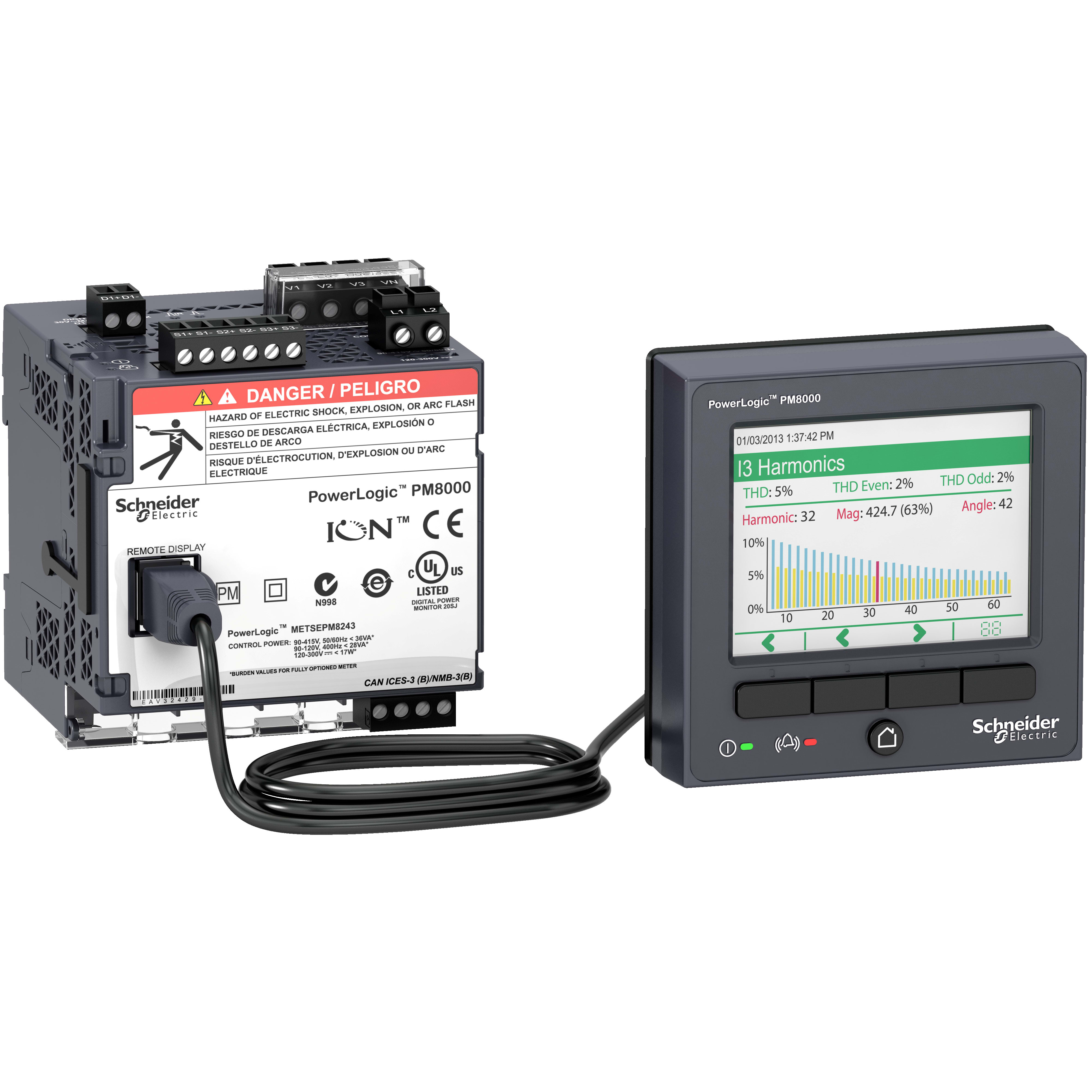 SCHNEIDER ELECTRIC - PowerLogic PM8000 - PM8214 Misuratore di Power Quality 24Vcc  - da guida DIN + display remoto