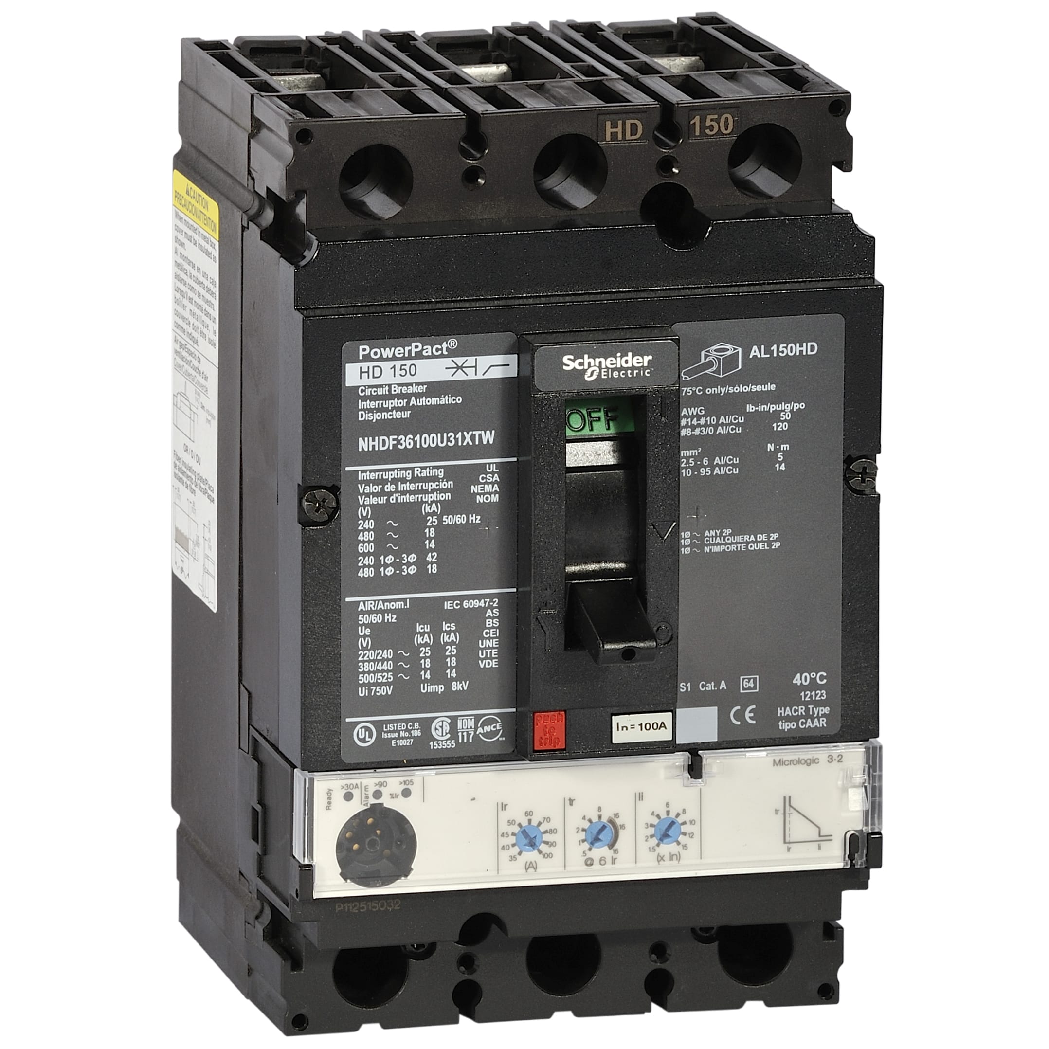 SCHNEIDER ELECTRIC - H-Frame 150A 18kA 3P Mlogic 3.2 100A