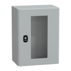 SCHNEIDER ELECTRIC - Cassetta in acciaio montata a parete, PanelSeT S3D, porta trasparente, senza piastra di montaggio, 400x300x200mm, IP66, IK08