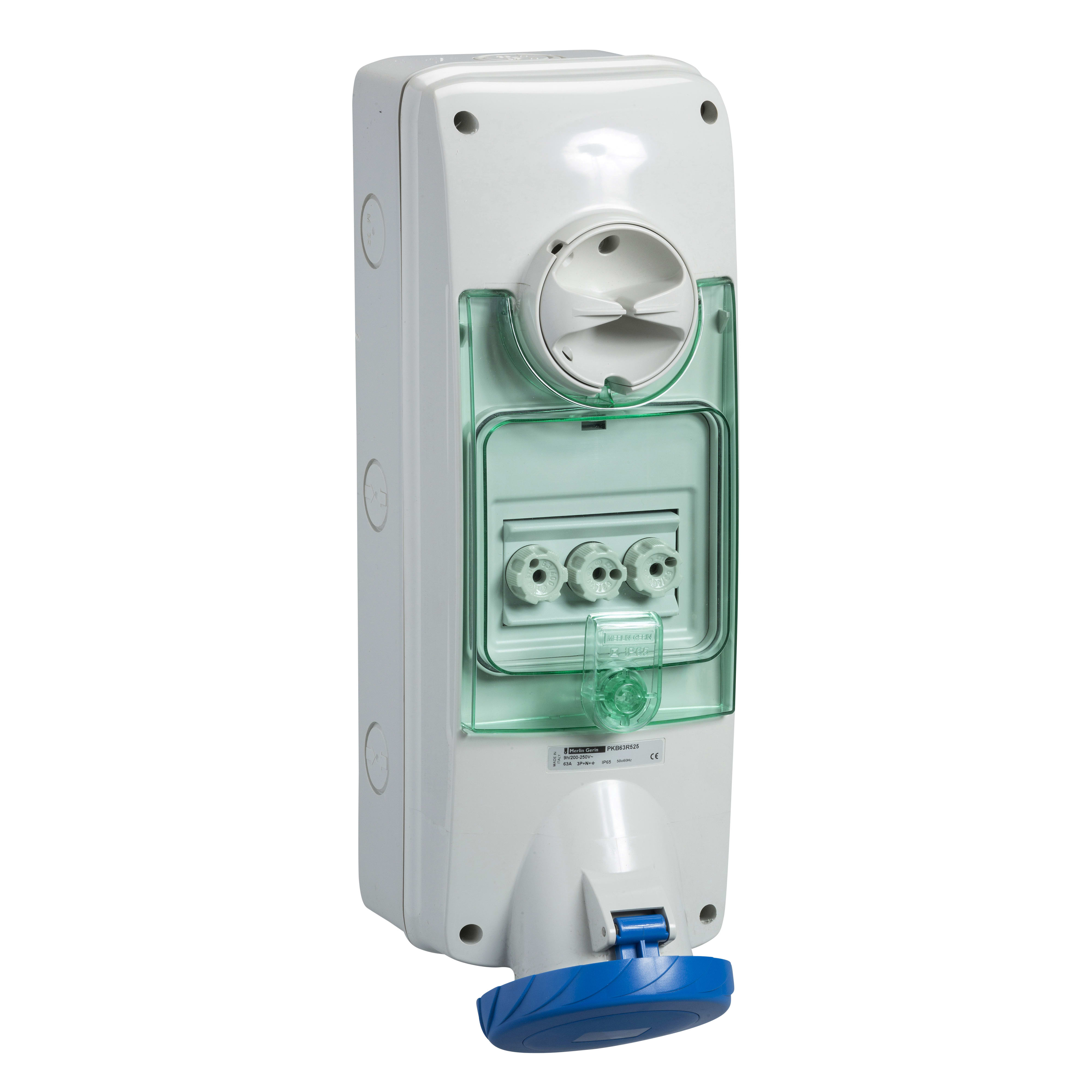 SCHNEIDER ELECTRIC - Presa interbloccata da parete, Mureva, PKB, fusibile, IP65, 63A, 220V, 2P+T
