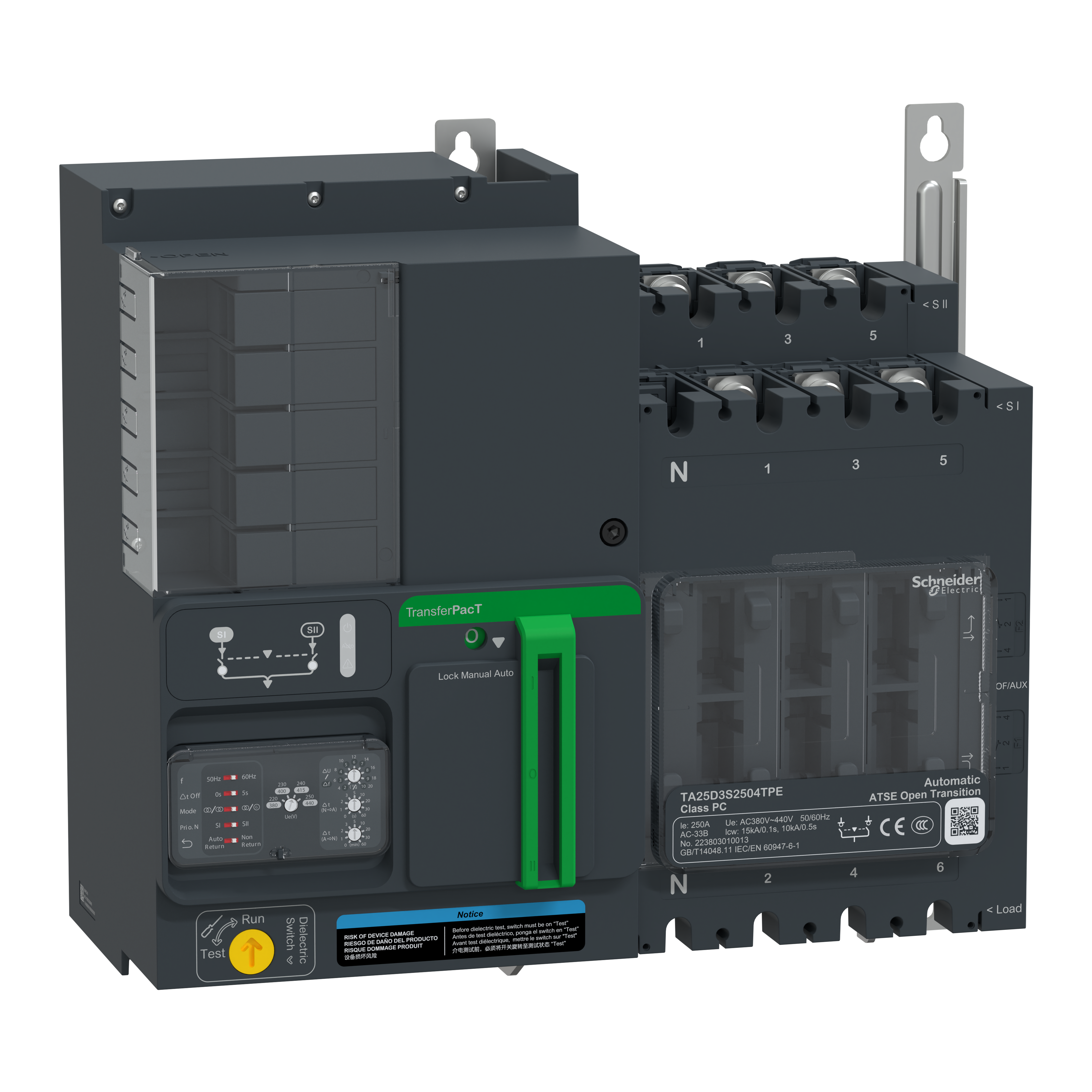 SCHNEIDER ELECTRIC - TransferPacT automatico, 200 A, 400 V, 3P, rotante, telaio 250 A
