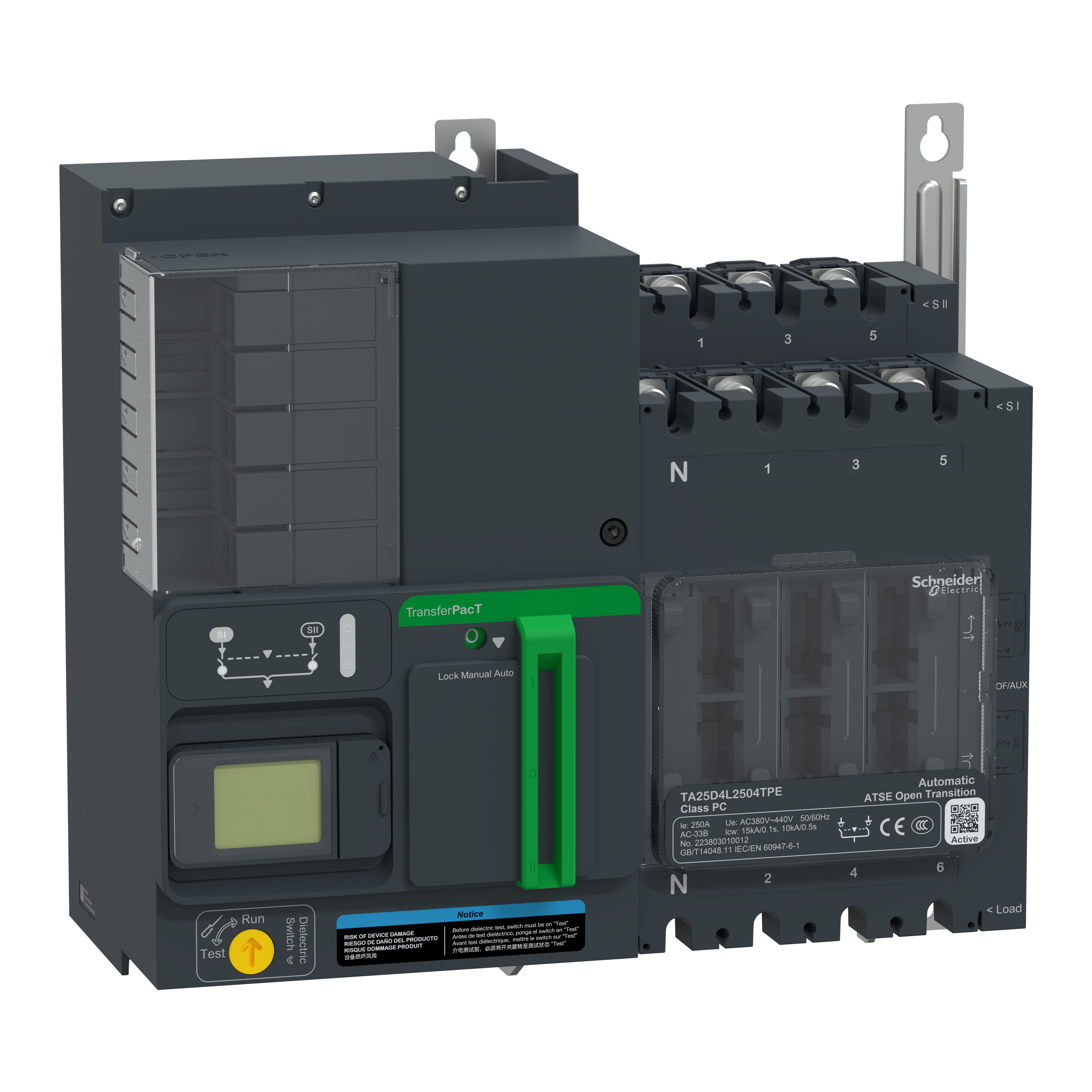 SCHNEIDER ELECTRIC - TransferPacT Active Automatic, 200 A, 400 V, 4P, LCD, frame 250 A