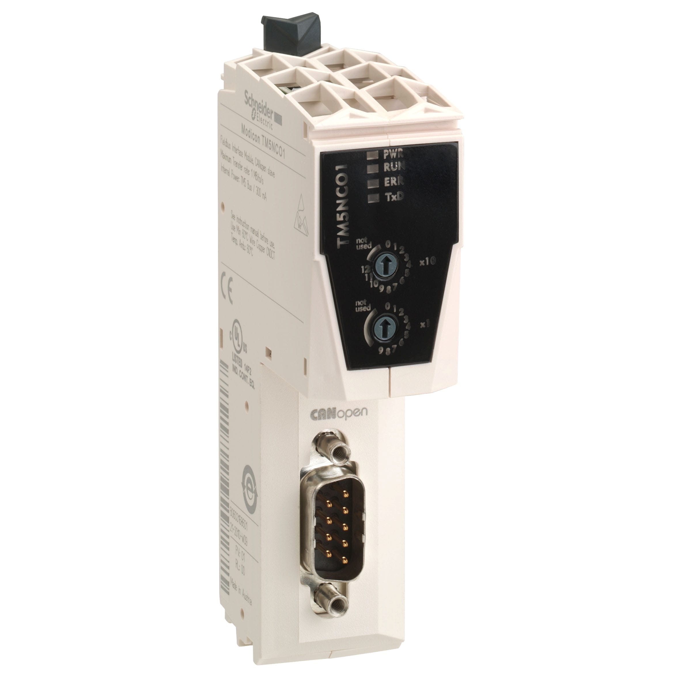 SCHNEIDER ELECTRIC - Blocco espansione bus coupler, Modicon TM5, kit = modulo IO (TM5NCO1)+morsettiera (TM5ACTB12PS)+base (TM5ACBN1)+alim (TM5SPS3)