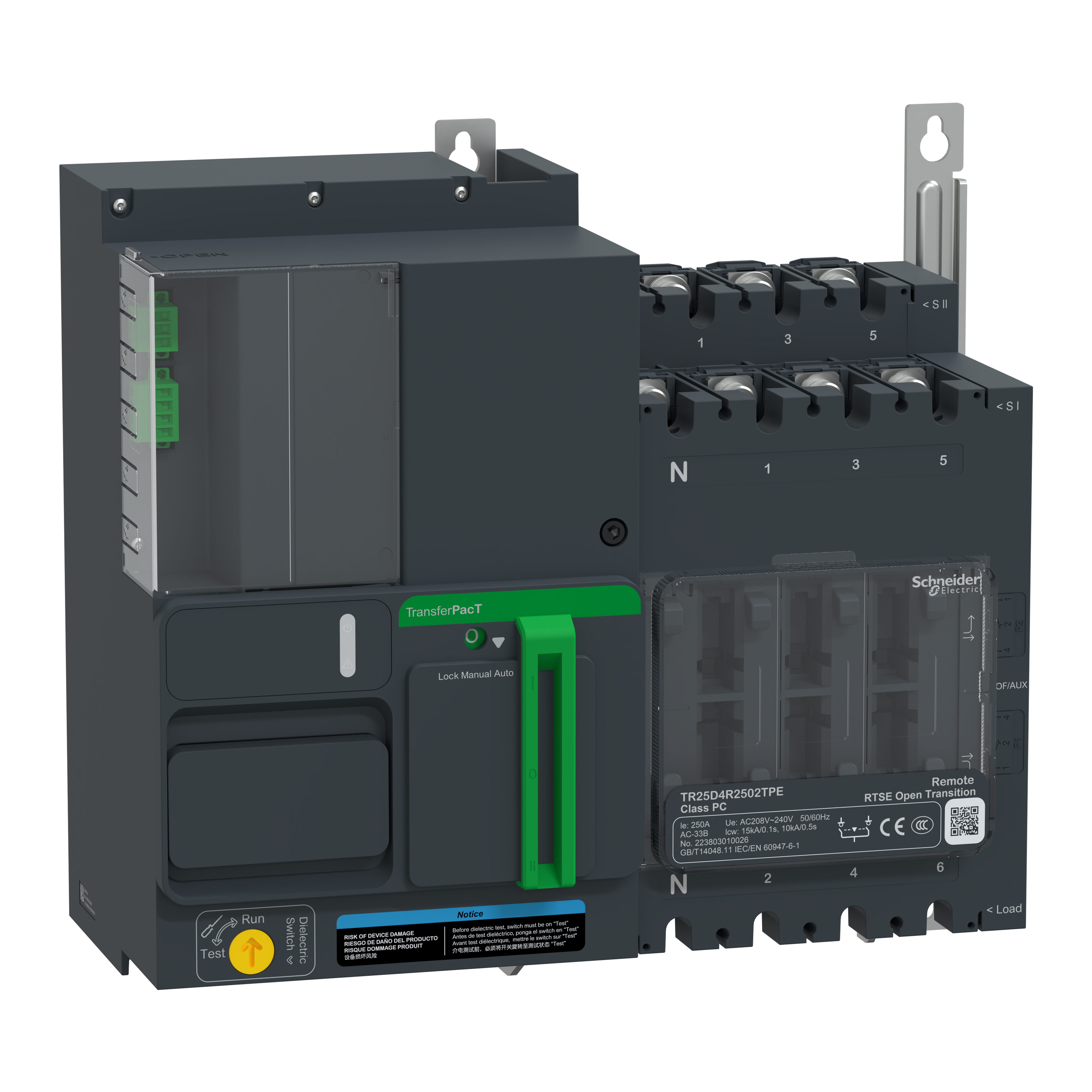 SCHNEIDER ELECTRIC - Commutatore di rete, TransferPacT, TransferPacT Remote, 4P, 250 A, 230 V