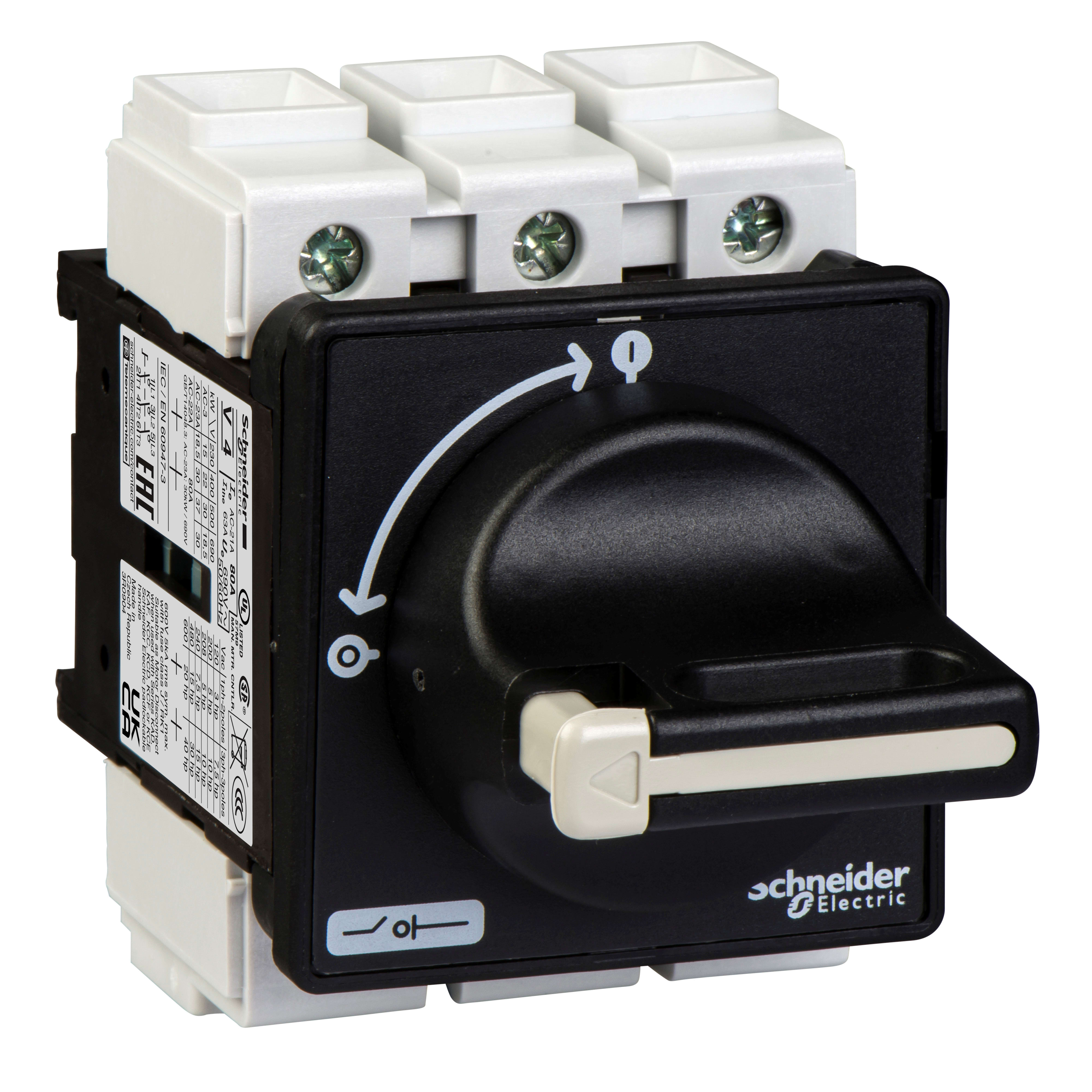SCHNEIDER ELECTRIC - Interruttore sezionatore Vario VBF - 3 poli - 80 A - manovra nera lucchettabile
