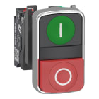 SCHNEIDER ELECTRIC - Pulsante doppio, Harmony XB4, metallo, 22 mm, 1 verde filoghiera con marcatura I + 1 rosso sporgente con marcatura O, 1NO+1NC, Push-in