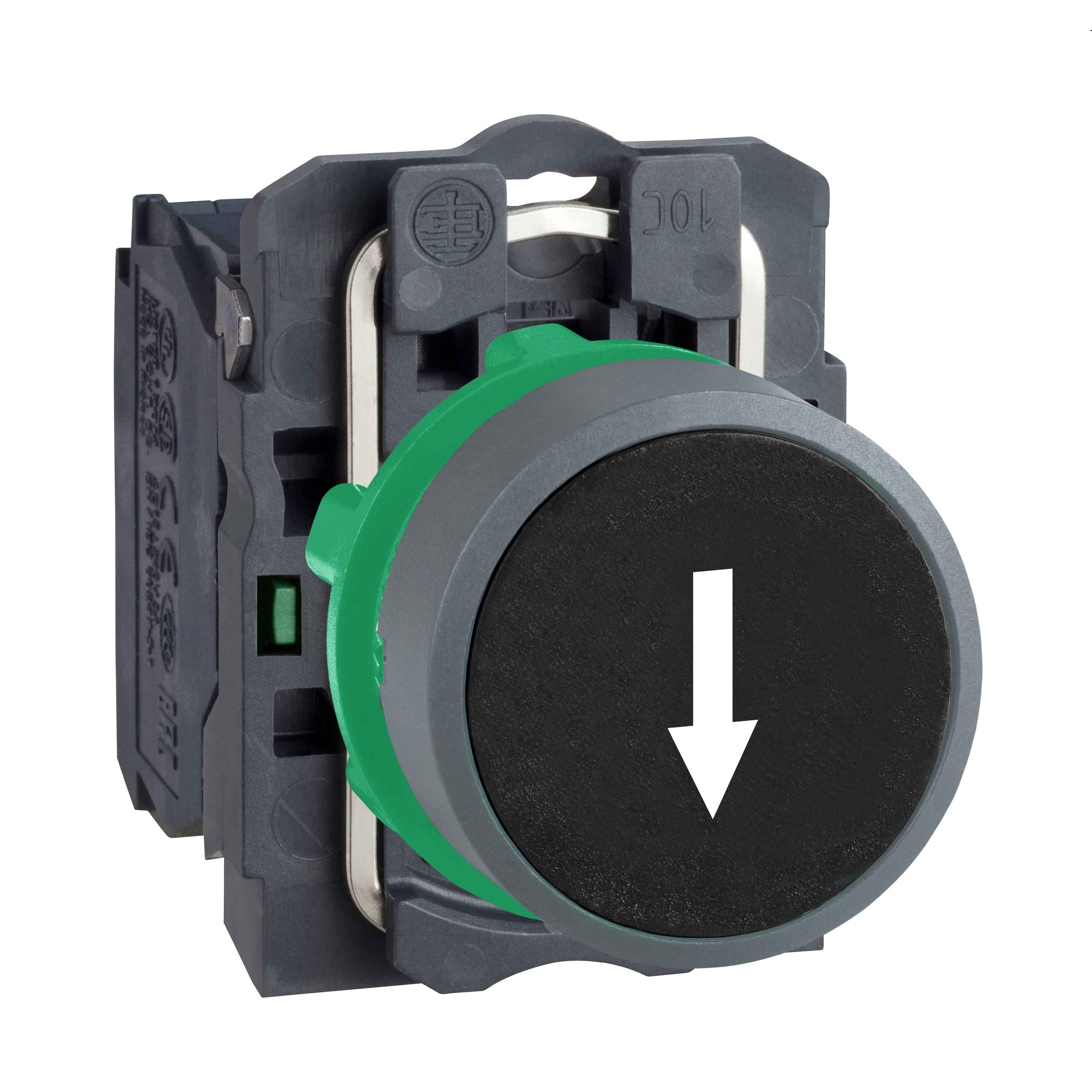 SCHNEIDER ELECTRIC - Pulsante nero freccia 1NO ghiera grigia
