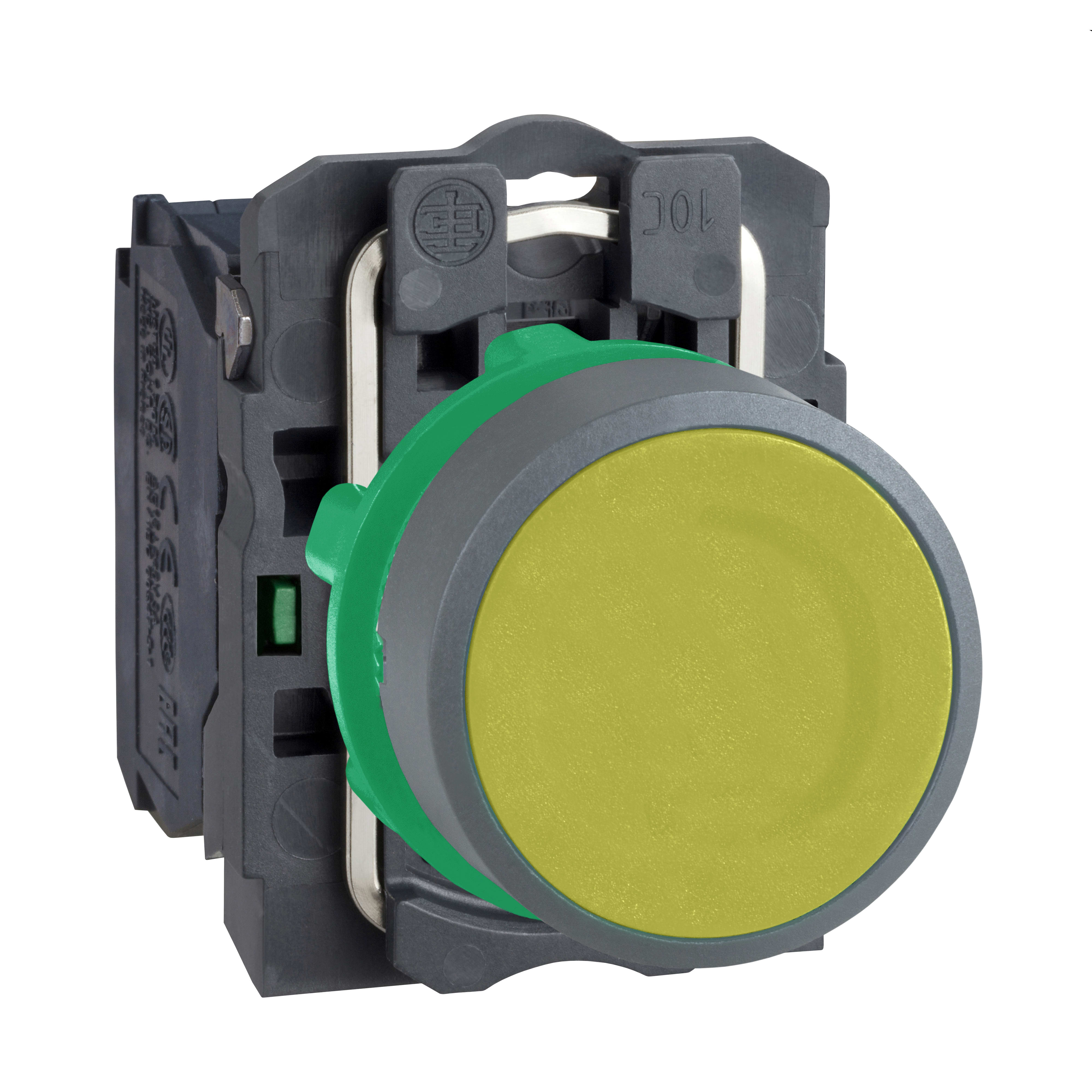 SCHNEIDER ELECTRIC - Pulsante giallo 1NO ghiera grigia