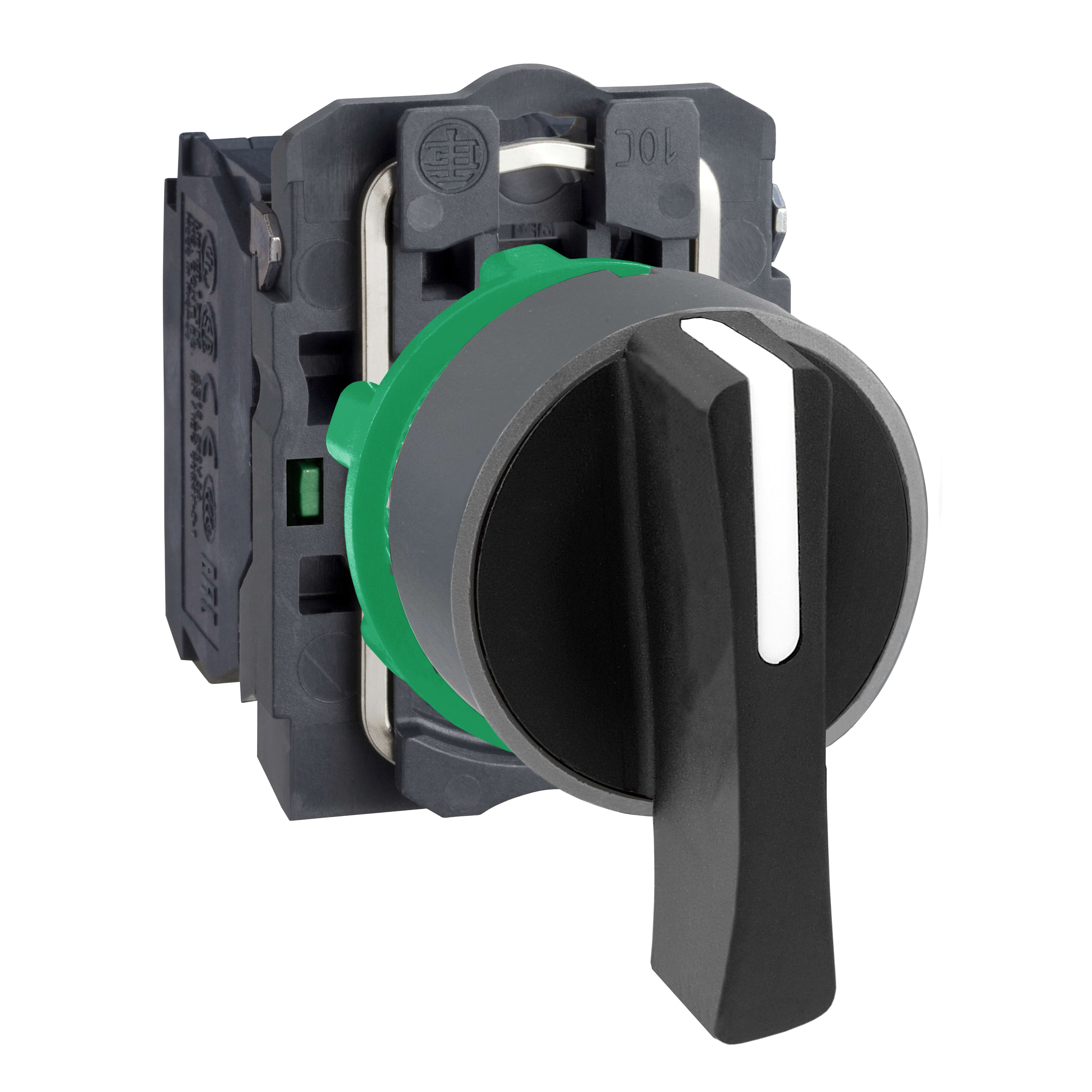 SCHNEIDER ELECTRIC - Selettore, Harmony XB5, ghiera grigia, 22mm, 3 posizioni fisse, leva lunga nera, 2NO