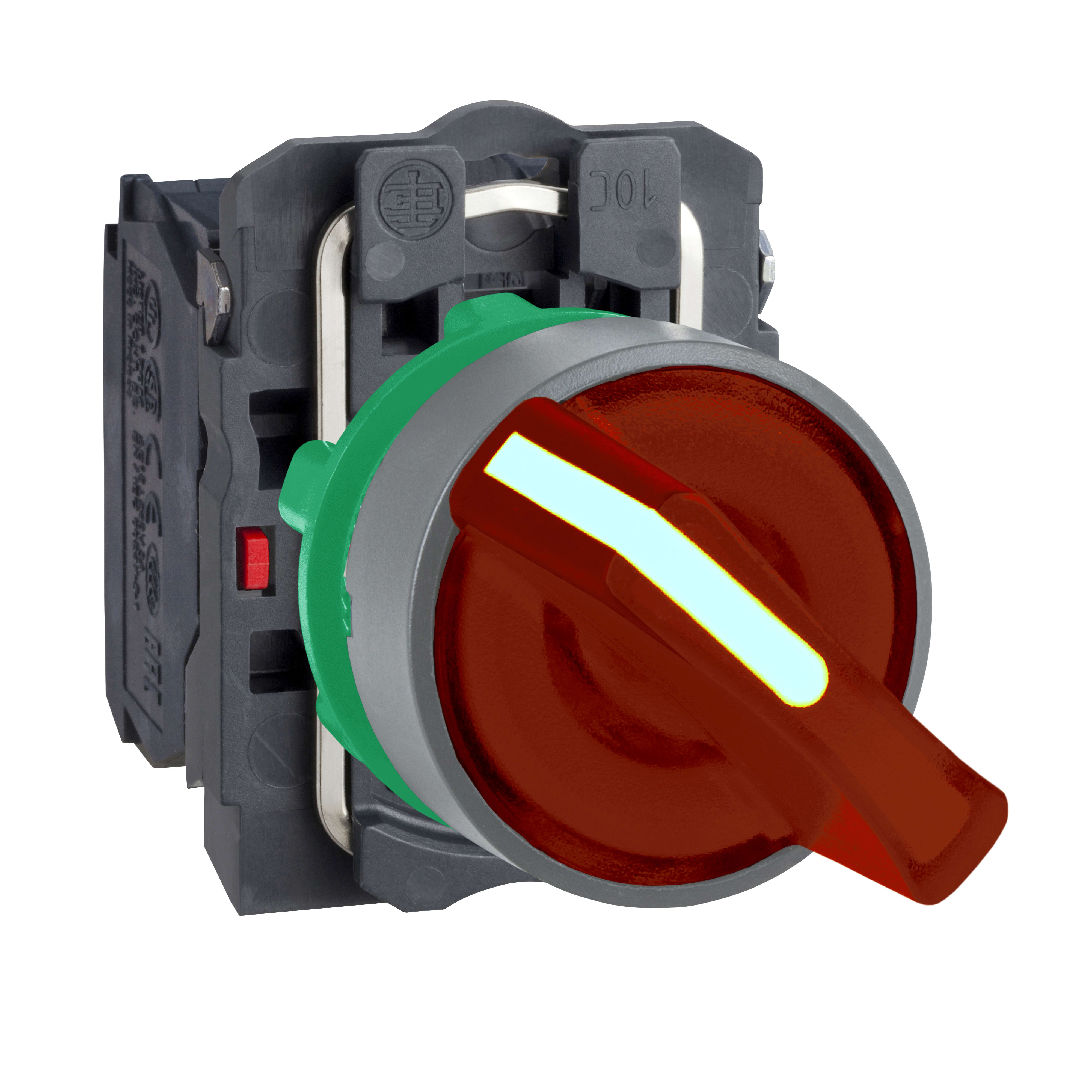 SCHNEIDER ELECTRIC - Selettore luminoso rosso Ø22 - 2 posizioni-230Vac- ghiera grigia- 1NO+1NC - LED universale