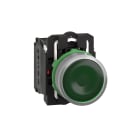 SCHNEIDER ELECTRIC - Pulsante luminoso verde Ø22 - filoghiera ad impulso - ghiera grigia-120Vac - 1NO+1NC- LED universale