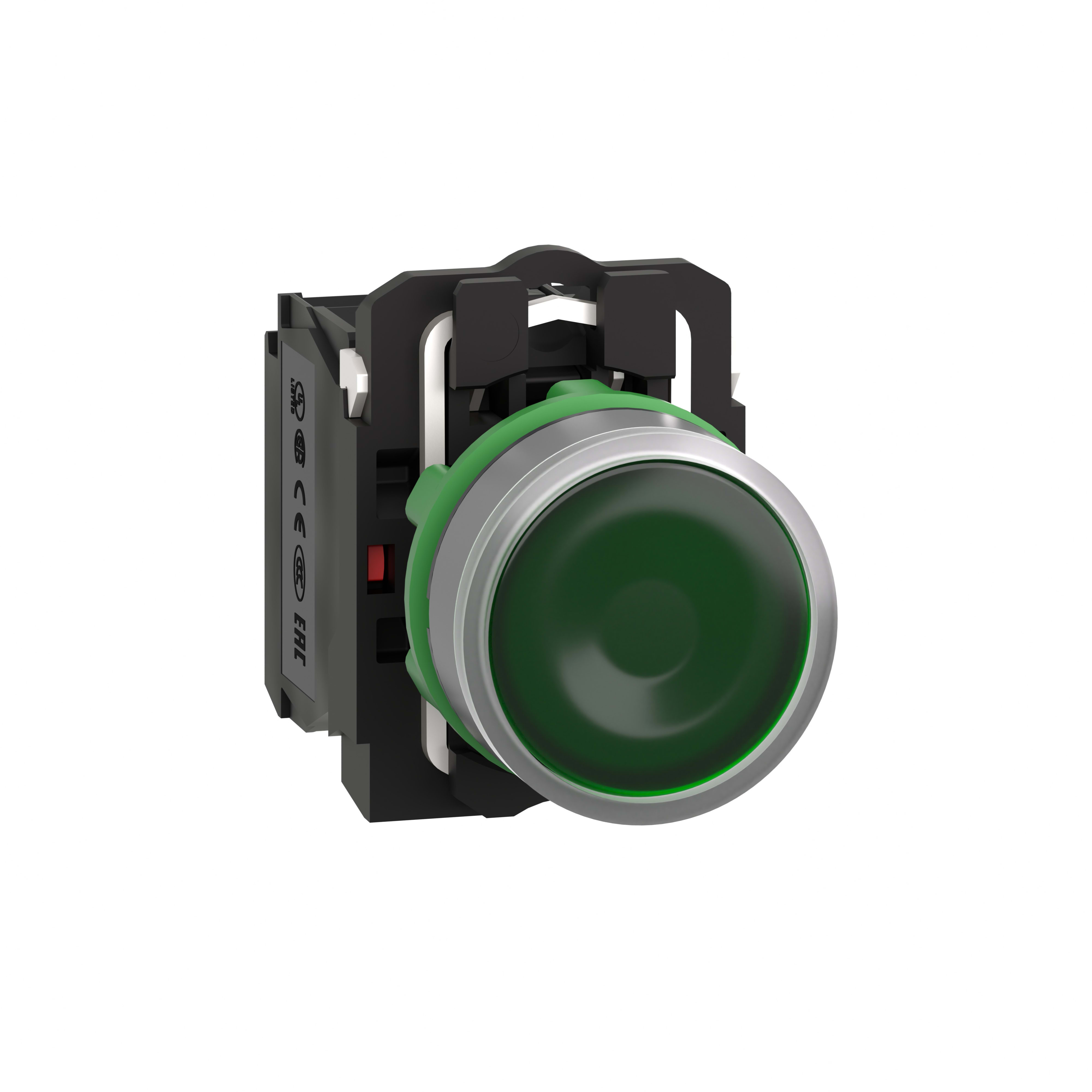 SCHNEIDER ELECTRIC - Pulsante luminoso verde - Ø22 - 230Vac- ghiera grigia- 1NA+1NC- LED universale
