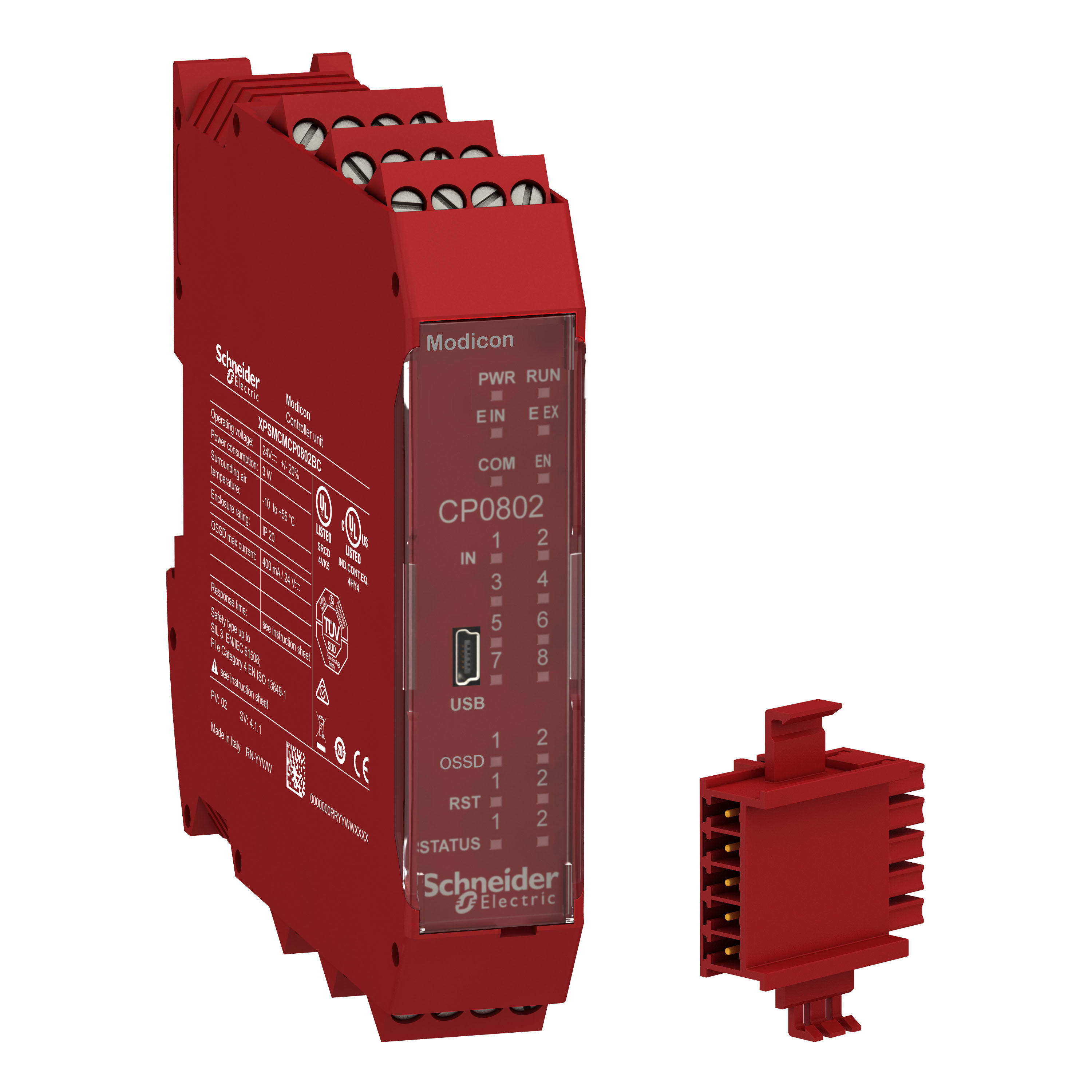 SCHNEIDER ELECTRIC - CPU di sicurezza con connettore posteriore, Modicon XPSMCM, 8 ingressi + 2 uscite digitali a doppio canale SIL3 morsetti a vite