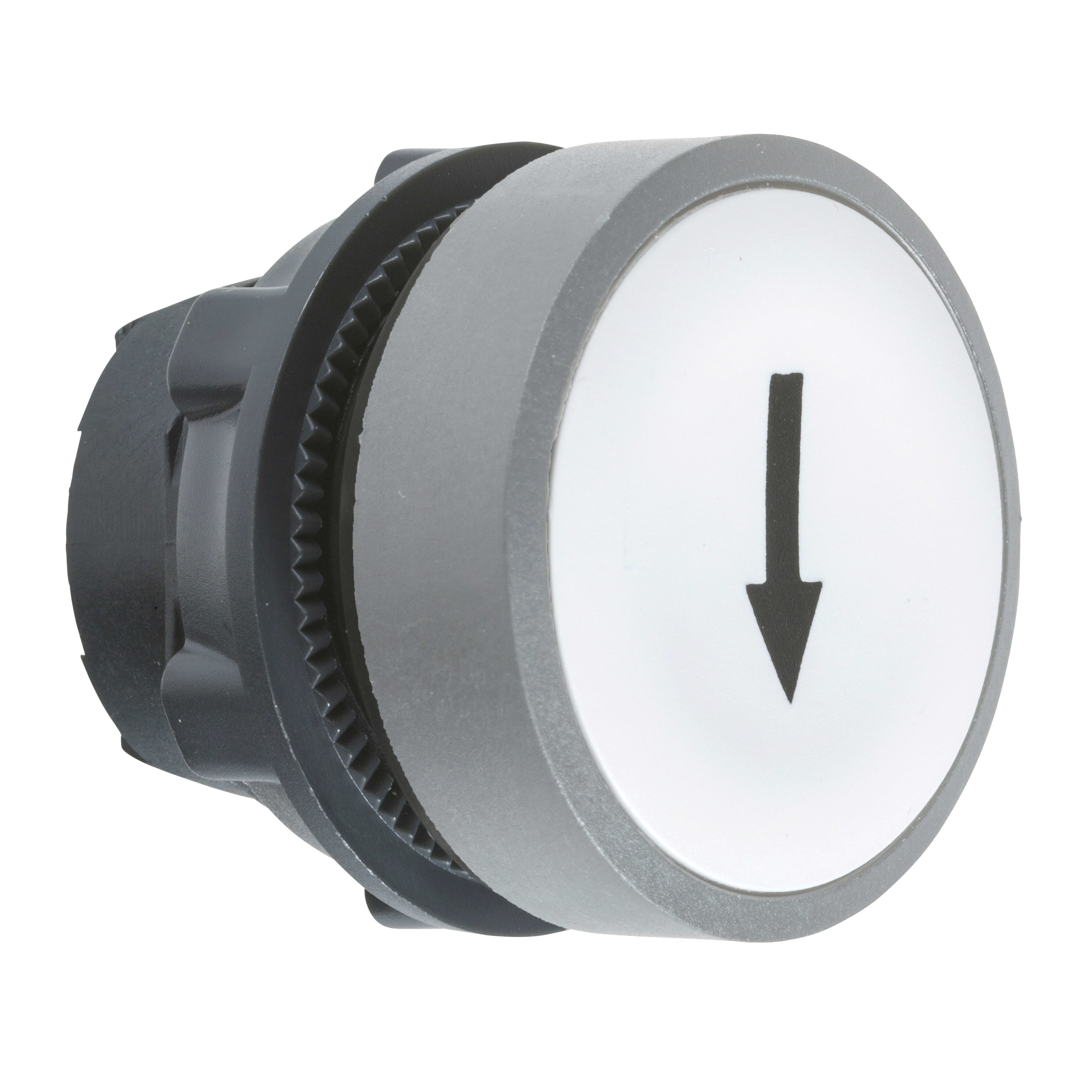 SCHNEIDER ELECTRIC - Testa pulsante, Harmony XB5, plastica, filoghiera, bianco, 22mm, ad impulso, con marcatura freccia, ghiera grigia